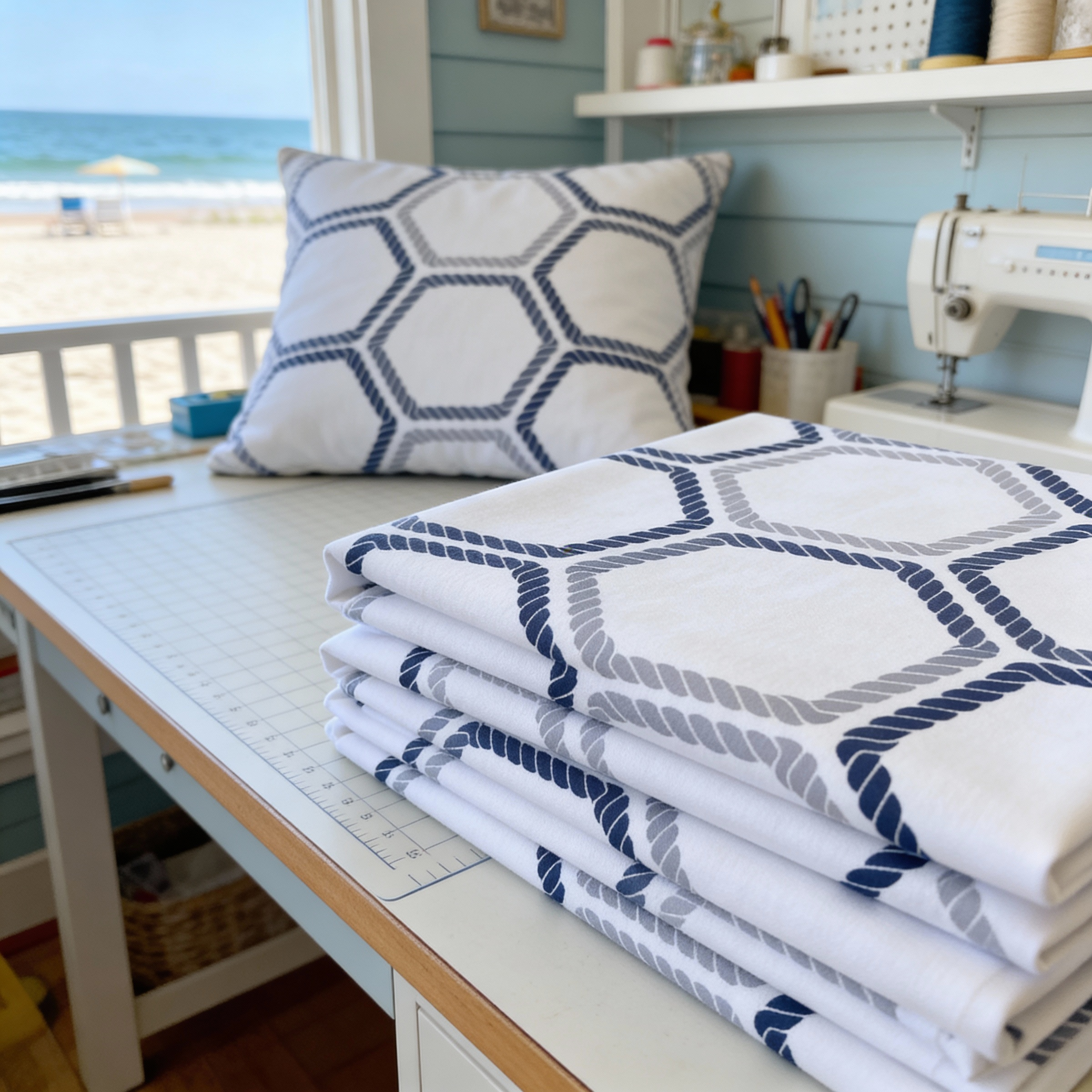 Nautical Rope Fabric Cotton Material, Light Blue Navy Coastal Print | Marine Rope Pattern Fabric by the Yard | Beach Decor Sewing Quilting product thumbnail image Nautical Rope Fabric Cotton Material, Light Blue Navy Coastal Print | Marine Rope Pattern Fabric by the Yard | Beach Decor Sewing Quilting product thumbnail image