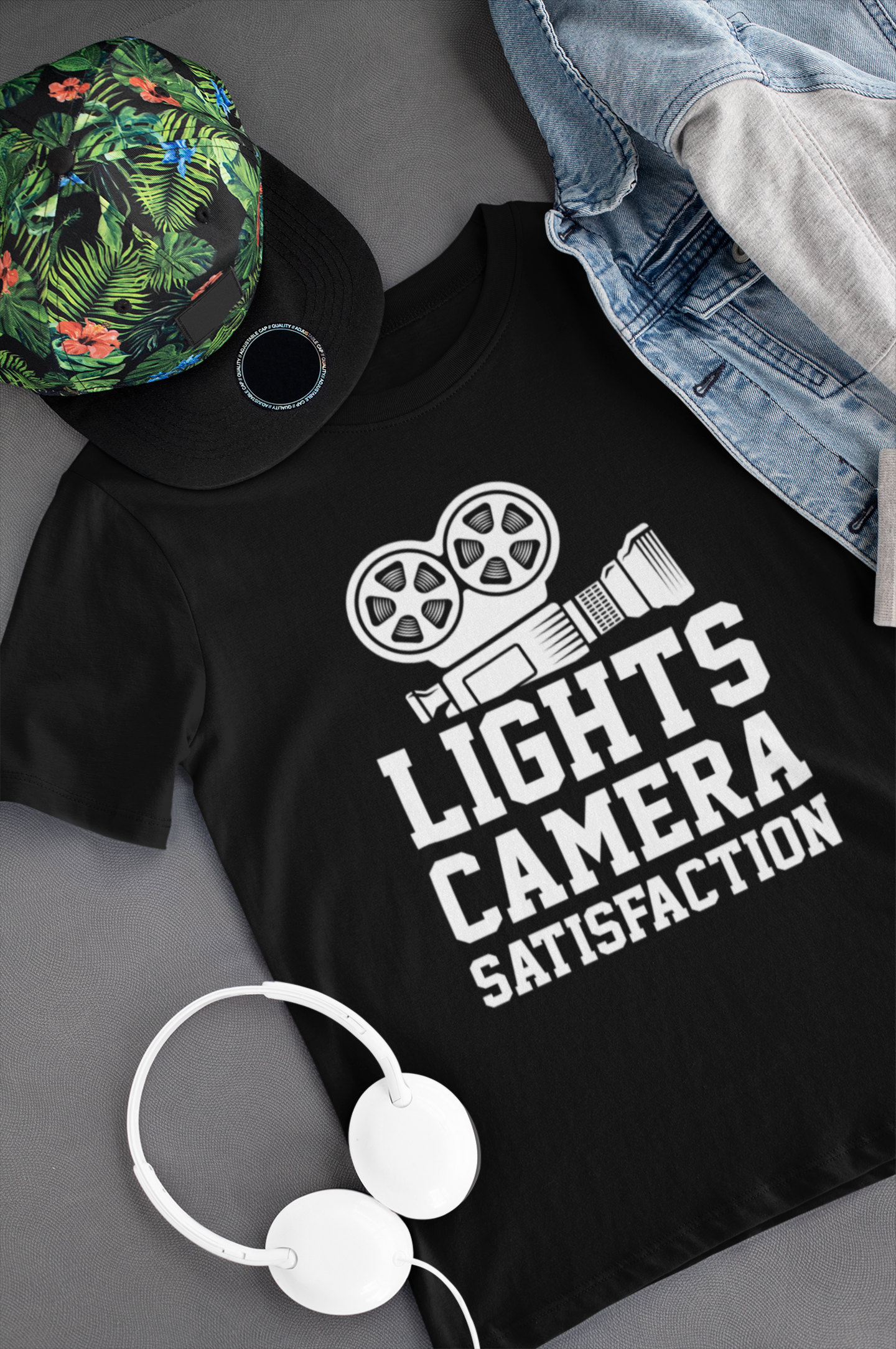 Lights Camera Satisfaction Vintage Shirt product thumbnail image Lights Camera Satisfaction Vintage Shirt product thumbnail image