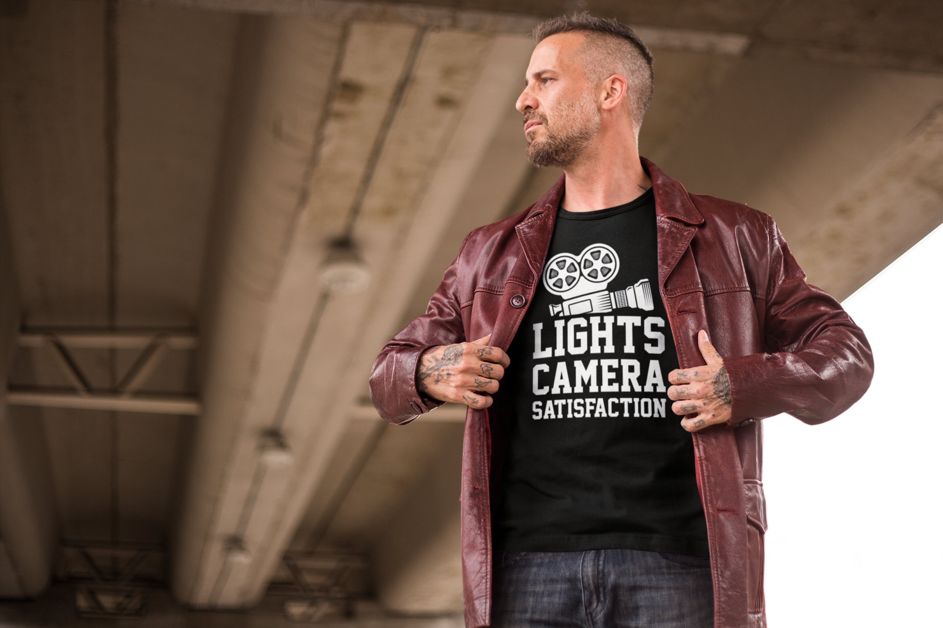 Lights Camera Satisfaction Vintage Shirt product thumbnail image Lights Camera Satisfaction Vintage Shirt product thumbnail image
