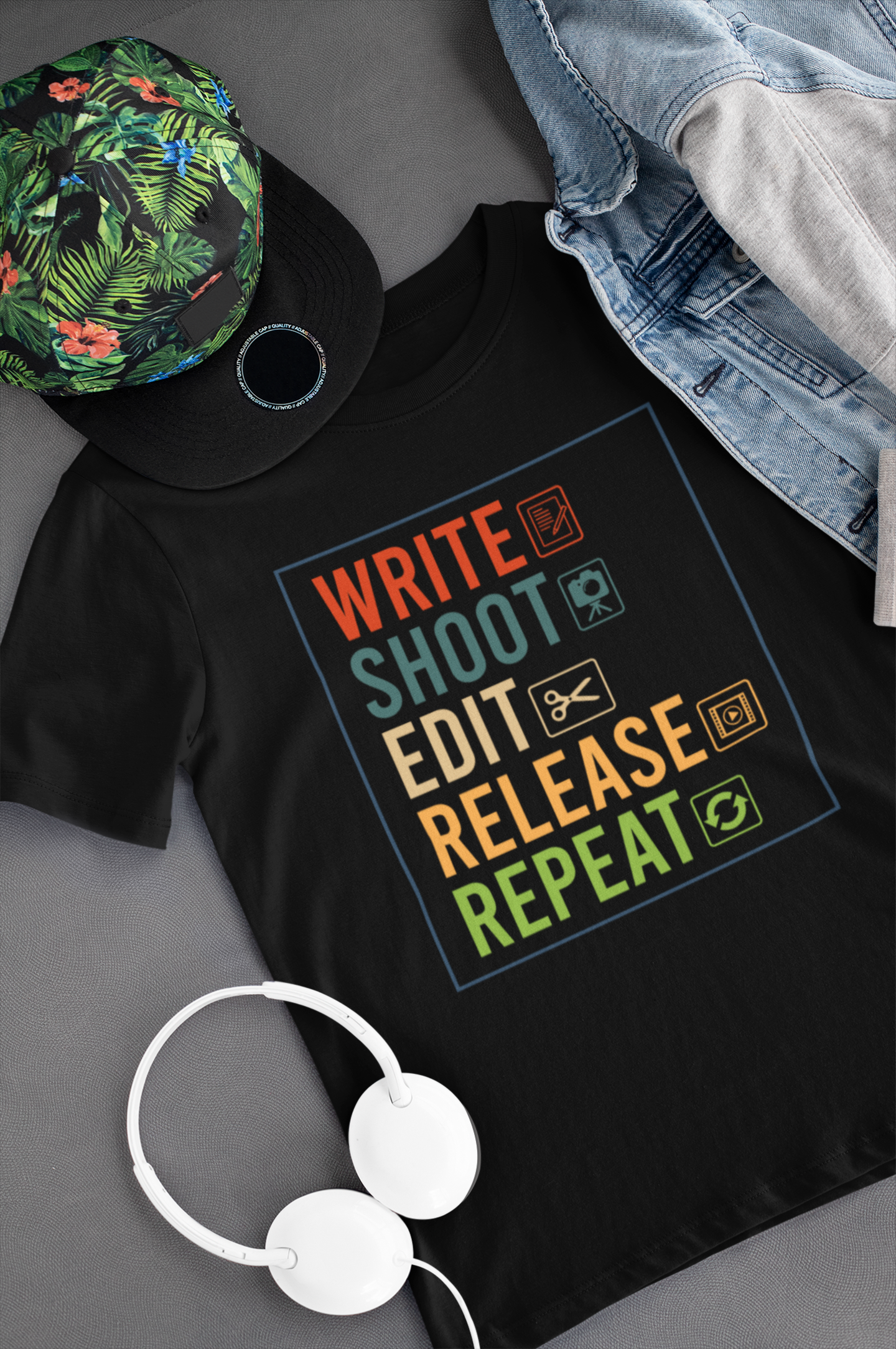 Write Shoot Edit Release Repeat Shirt product thumbnail image Write Shoot Edit Release Repeat Shirt product thumbnail image