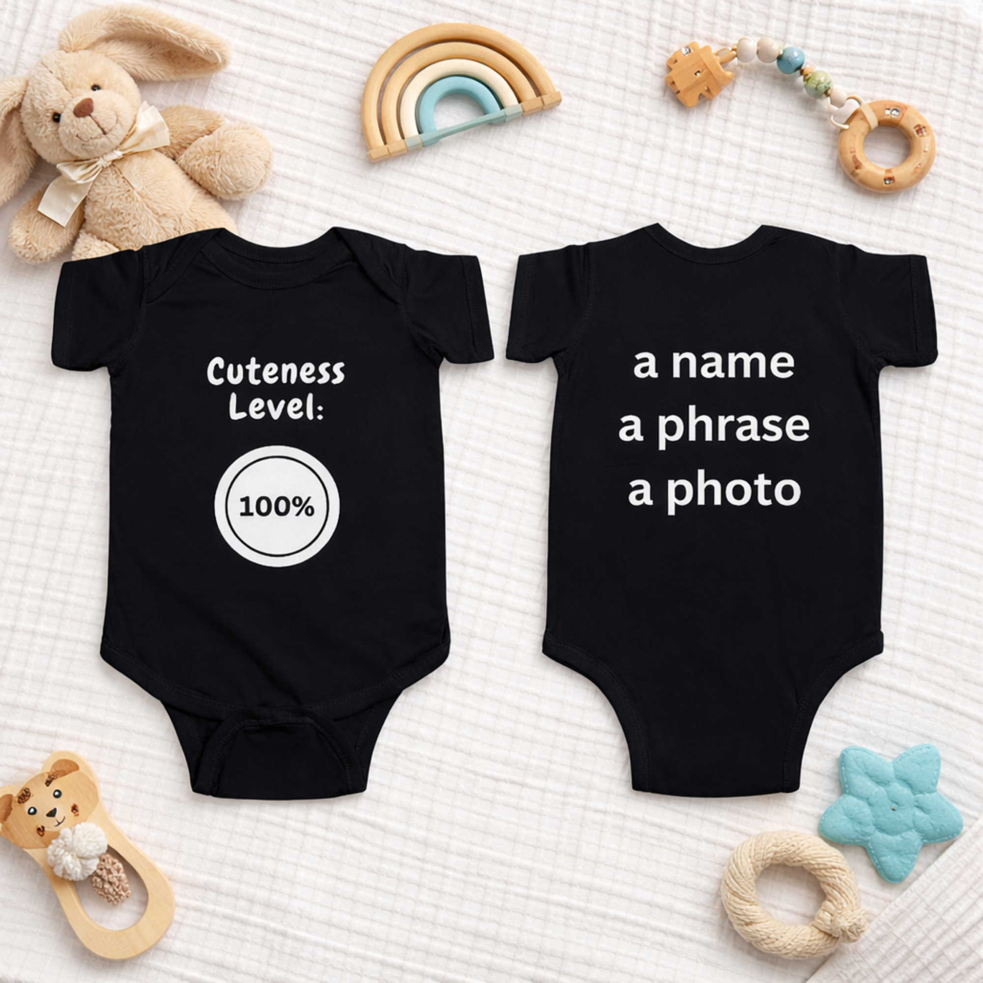 Cuteness Level 100% Baby Bodysuit | Funny Infant One Piece | New Baby Gift | Black Baby Onesie | Cute Newborn Outfit product thumbnail image