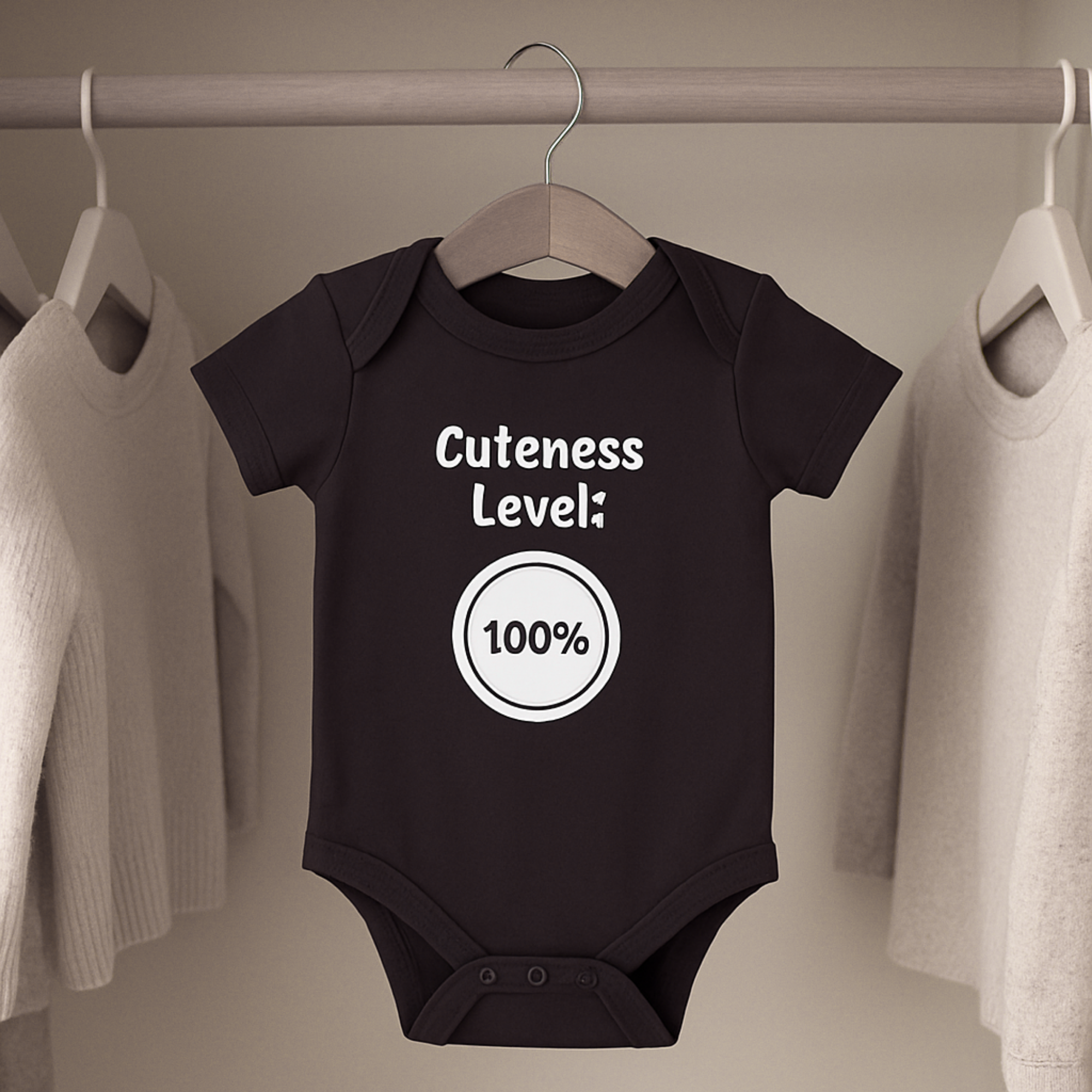 Cuteness Level 100% Baby Bodysuit | Funny Infant One Piece | New Baby Gift | Black Baby Onesie | Cute Newborn Outfit product thumbnail image