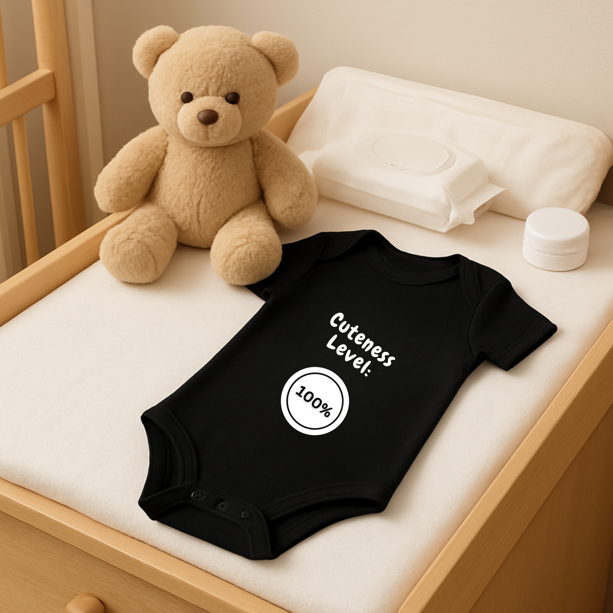 Cuteness Level 100% Baby Bodysuit | Funny Infant One Piece | New Baby Gift | Black Baby Onesie | Cute Newborn Outfit product thumbnail image