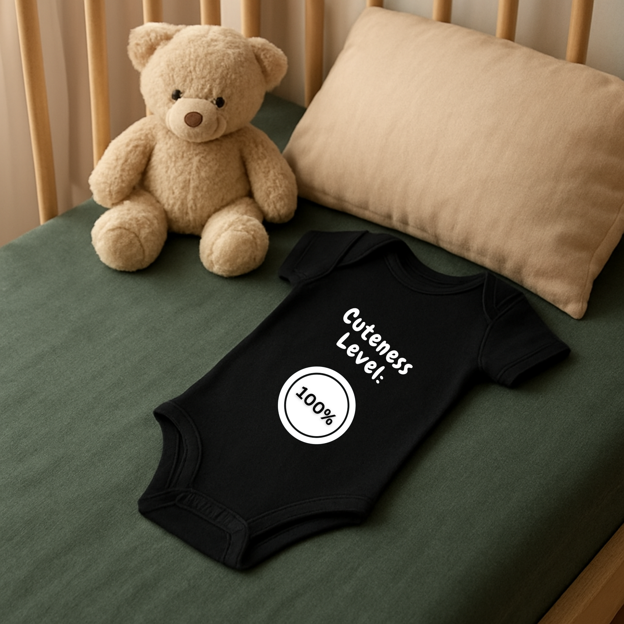 Cuteness Level 100% Baby Bodysuit | Funny Infant One Piece | New Baby Gift | Black Baby Onesie | Cute Newborn Outfit product thumbnail image