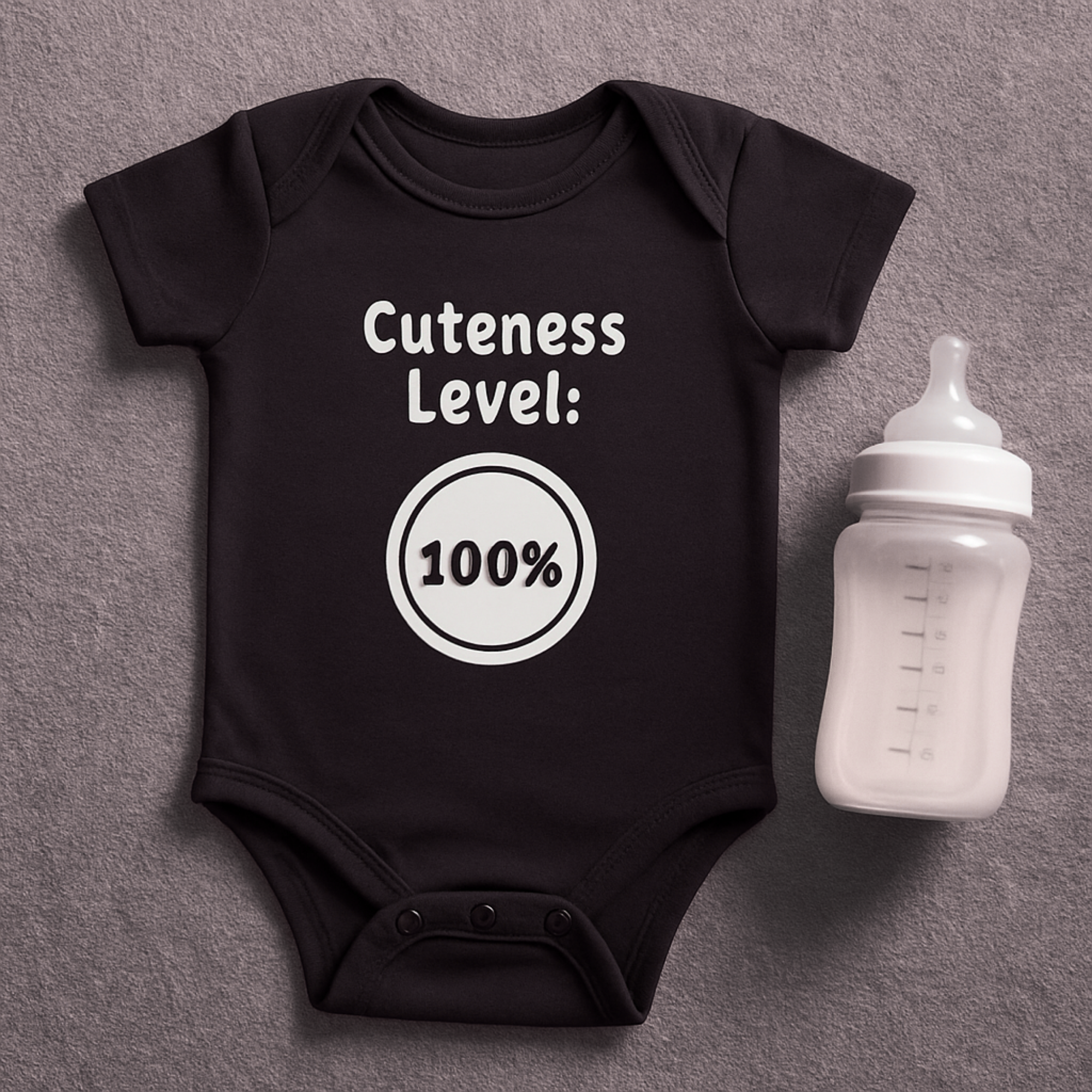 Cuteness Level 100% Baby Bodysuit | Funny Infant One Piece | New Baby Gift | Black Color Baby Outfit | Cute Newborn Outfit product thumbnail image