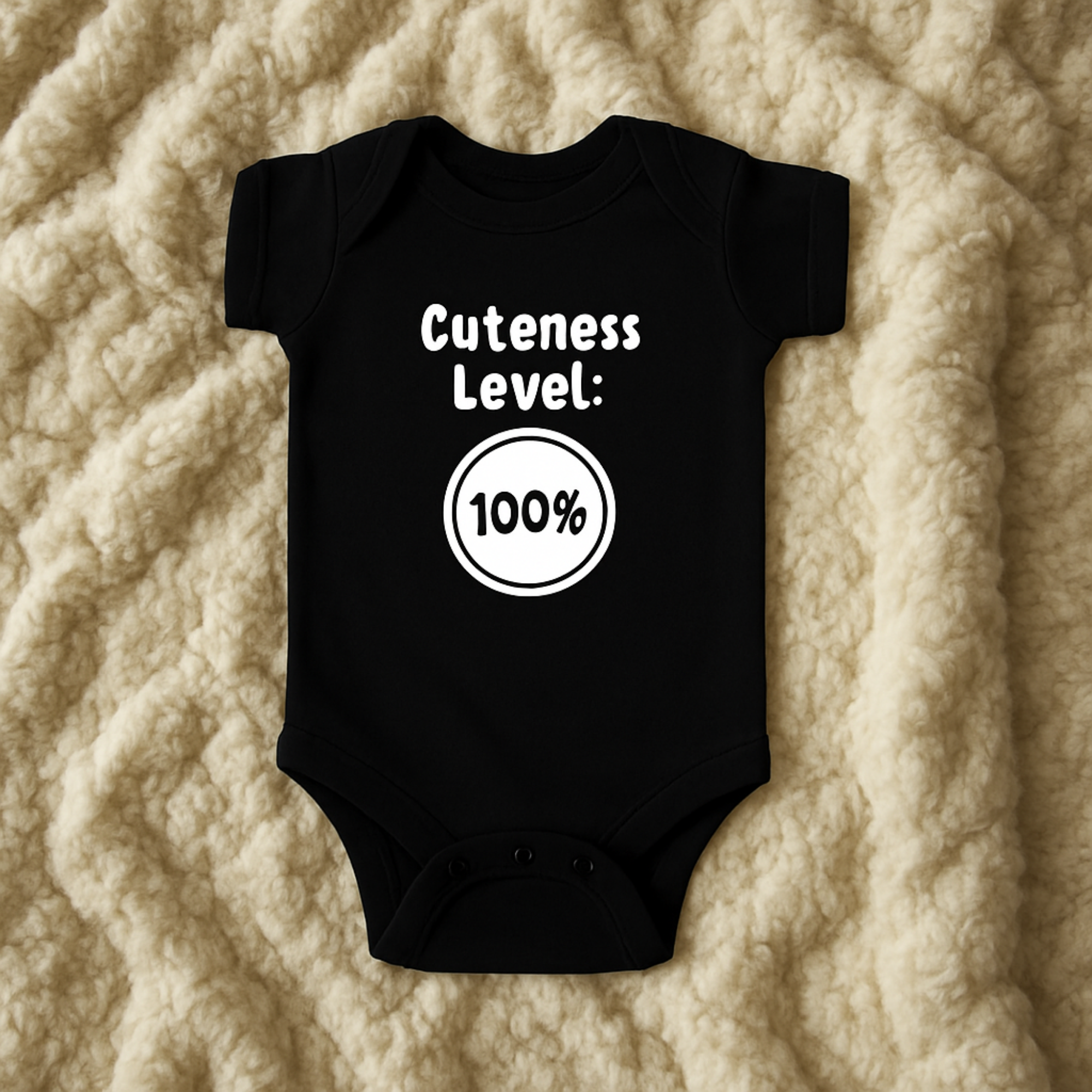 Cuteness Level 100% Baby Bodysuit | Funny Infant One Piece | New Baby Gift | Black Baby Onesie | Cute Newborn Outfit product thumbnail image