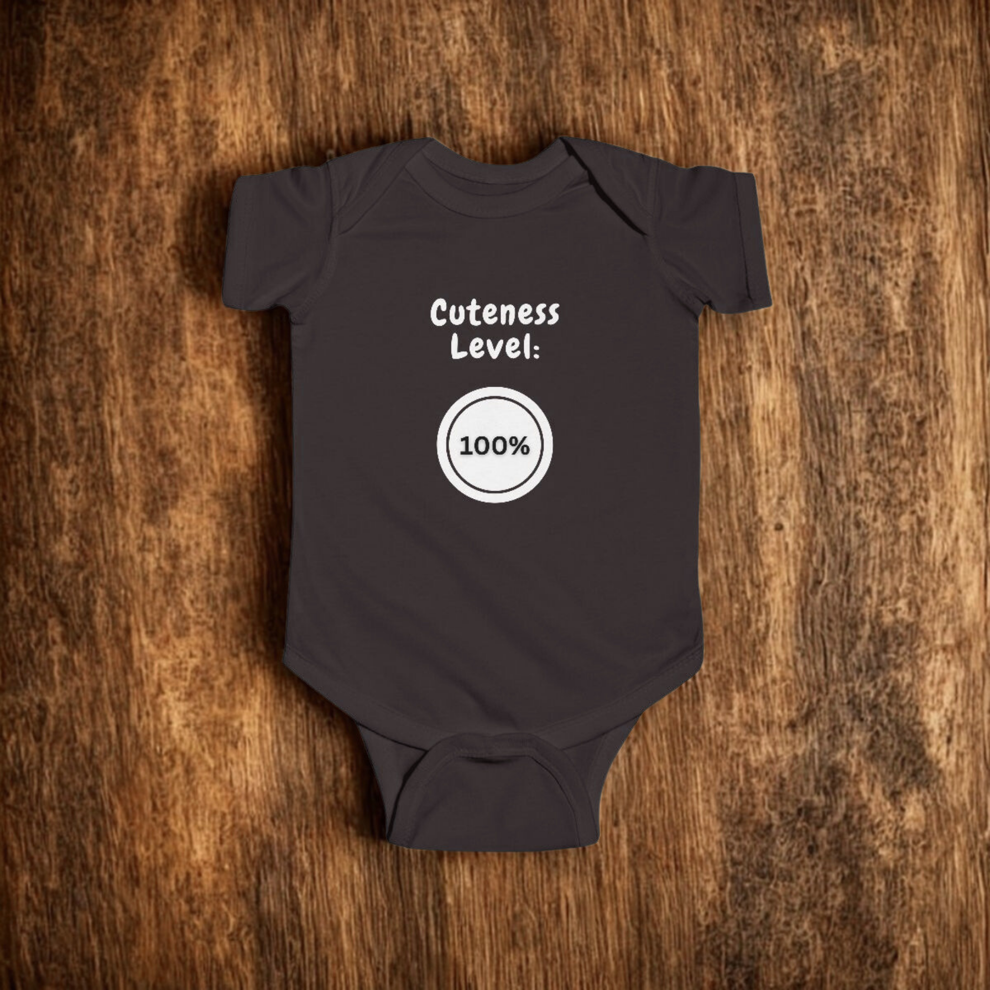 Cuteness Level 100% Baby Bodysuit | Funny Infant One Piece | New Baby Gift | Black Baby Onesie | Cute Newborn Outfit product thumbnail image