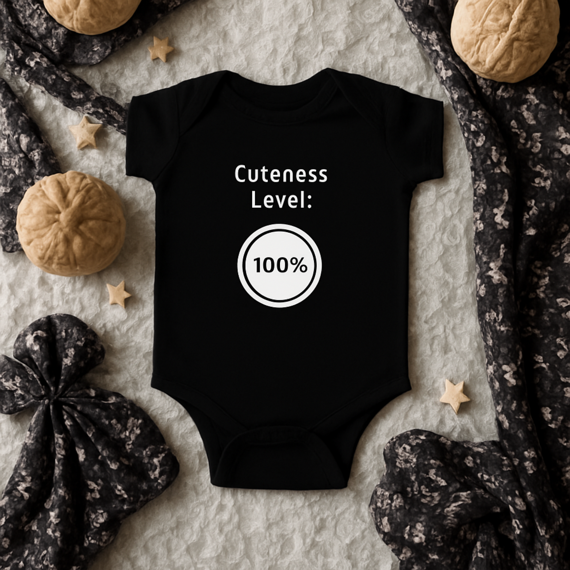 Cuteness Level 100% Baby Bodysuit | Funny Infant One Piece | New Baby Gift | Black Baby Onesie | Cute Newborn Outfit product thumbnail image