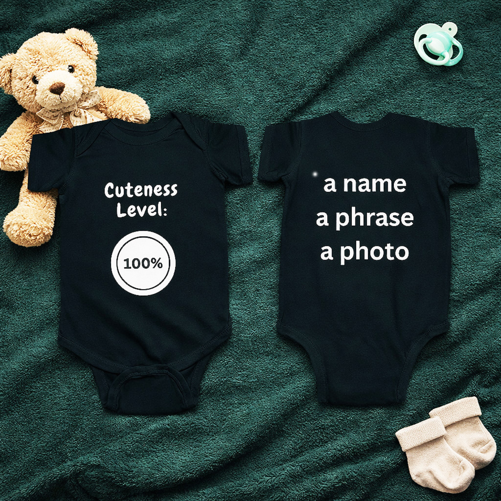 Cuteness Level 100% Baby Bodysuit | Funny Infant One Piece | New Baby Gift | Black Baby Onesie | Cute Newborn Outfit product thumbnail image