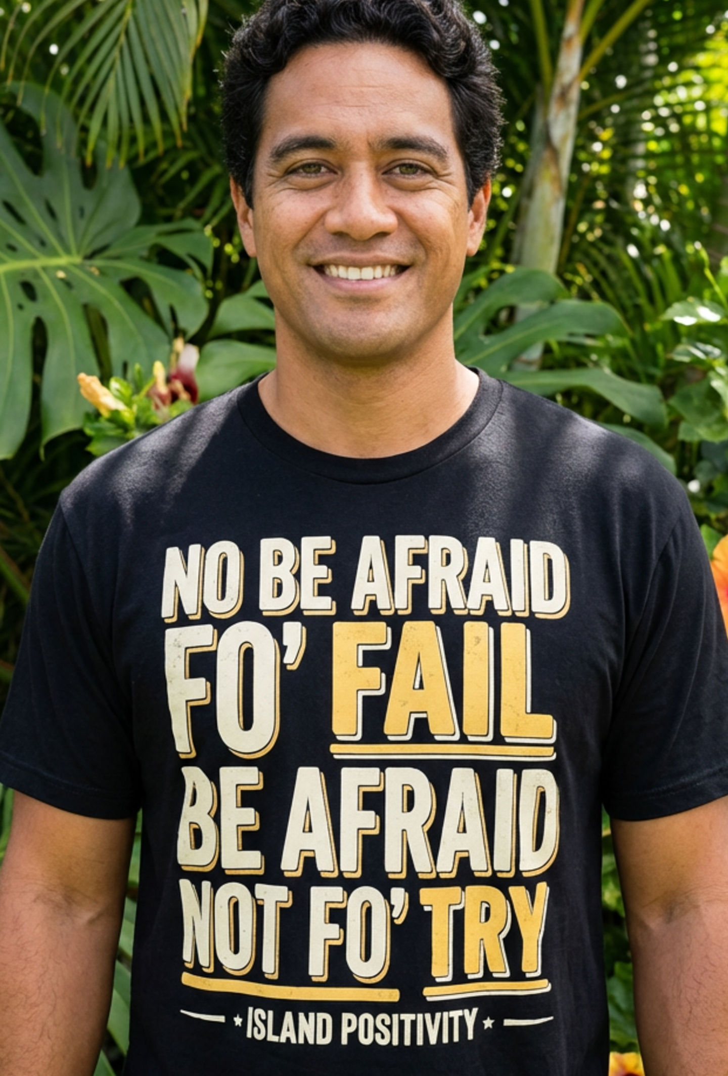“No Be Afraid fo’ Fail, Be Afraid Not fo’ Try” Hawaii Pidgin Unisex Motivational Tee product thumbnail image “No Be Afraid fo’ Fail, Be Afraid Not fo’ Try” Hawaii Pidgin Unisex Motivational Tee product thumbnail image