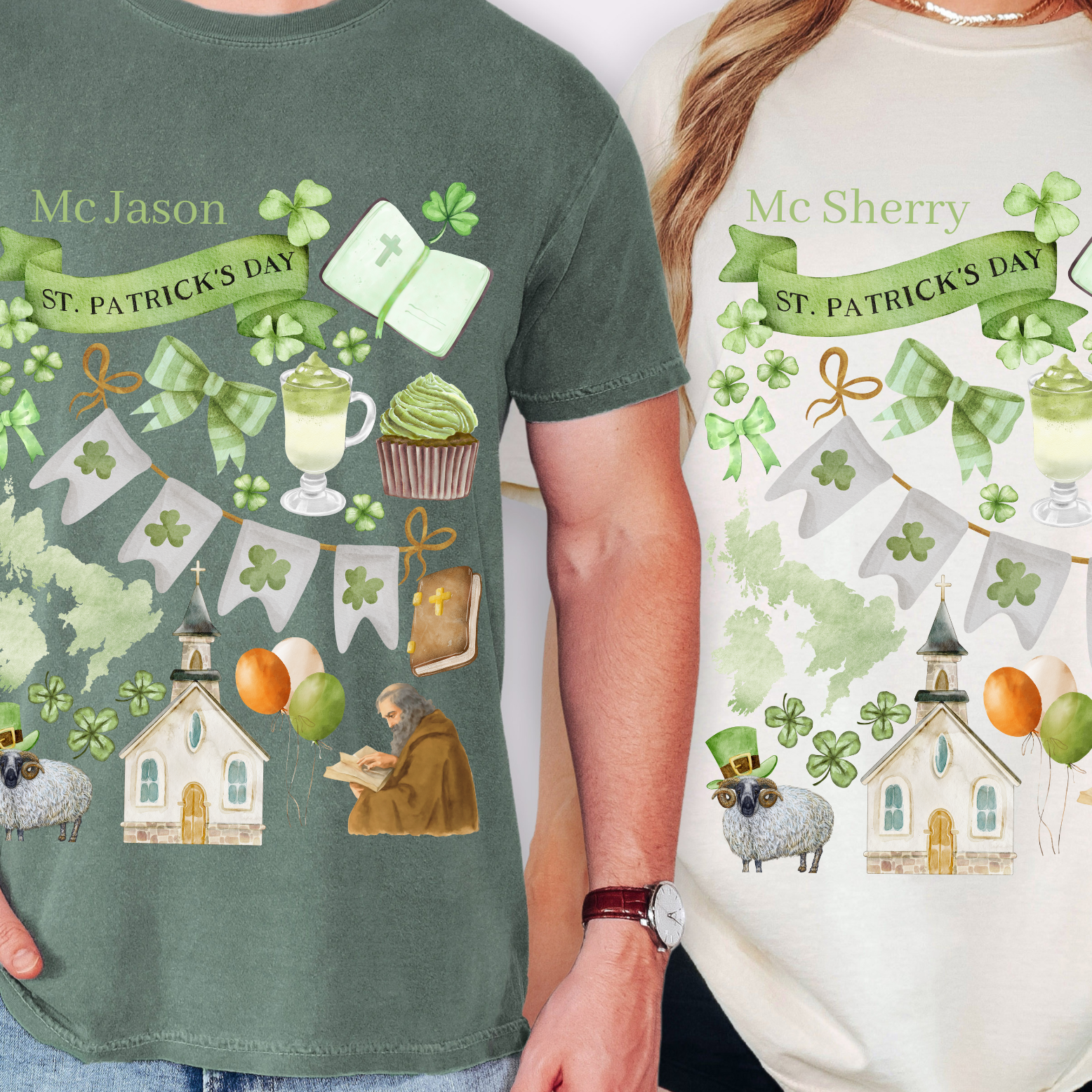 St. Patrick's Day Personalized Mc Collage T-shirt | Bible and Fun Irish Motifs product thumbnail image St. Patrick's Day Personalized Mc Collage T-shirt | Bible and Fun Irish Motifs product thumbnail image