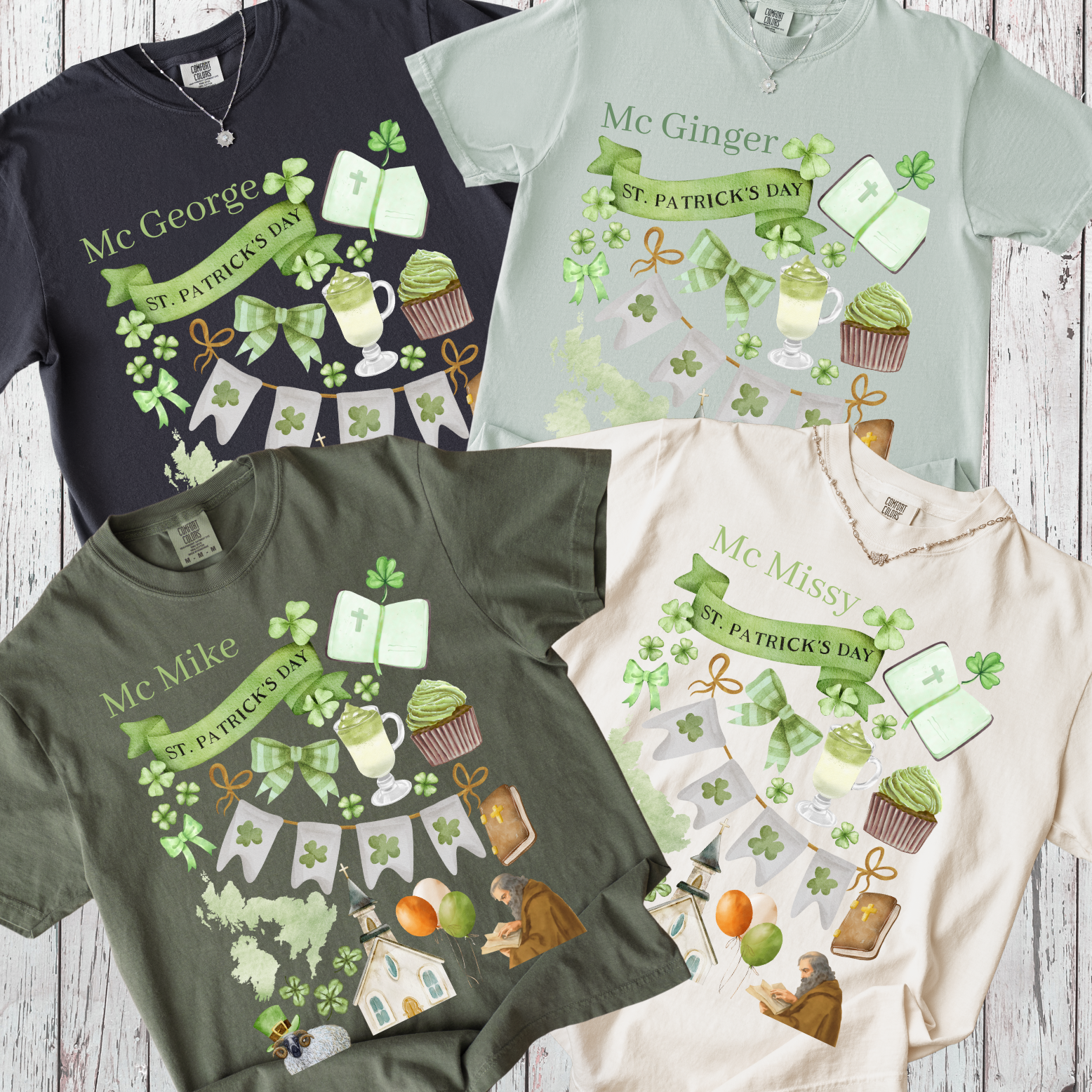 St. Patrick's Day Personalized Mc Collage T-shirt | Bible and Fun Irish Motifs product thumbnail image St. Patrick's Day Personalized Mc Collage T-shirt | Bible and Fun Irish Motifs product thumbnail image