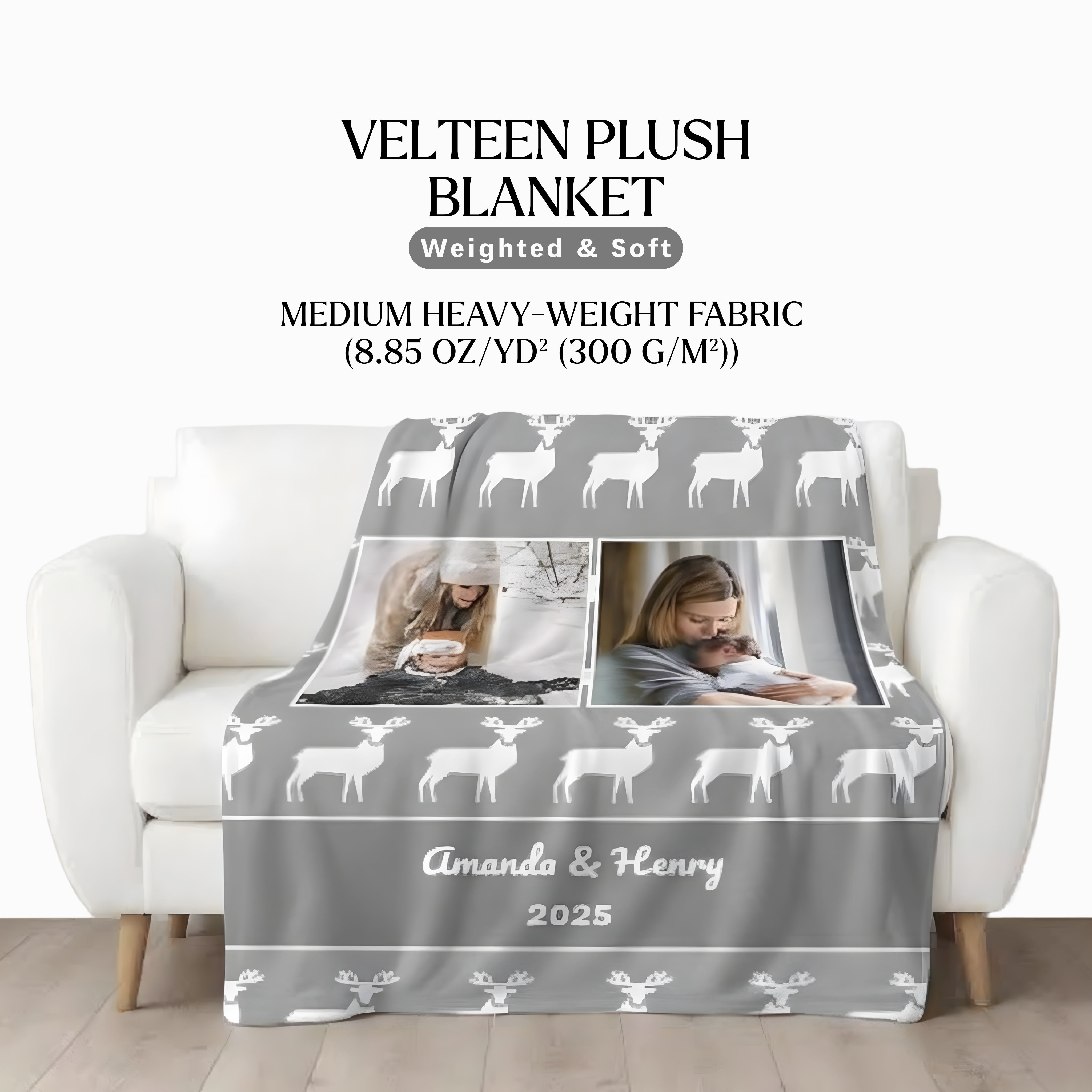 Personalized Weighted 2 Photo Blanket – Custom Name Velveteen Throw for Winter &amp; Holidays Personal Gift product thumbnail image
