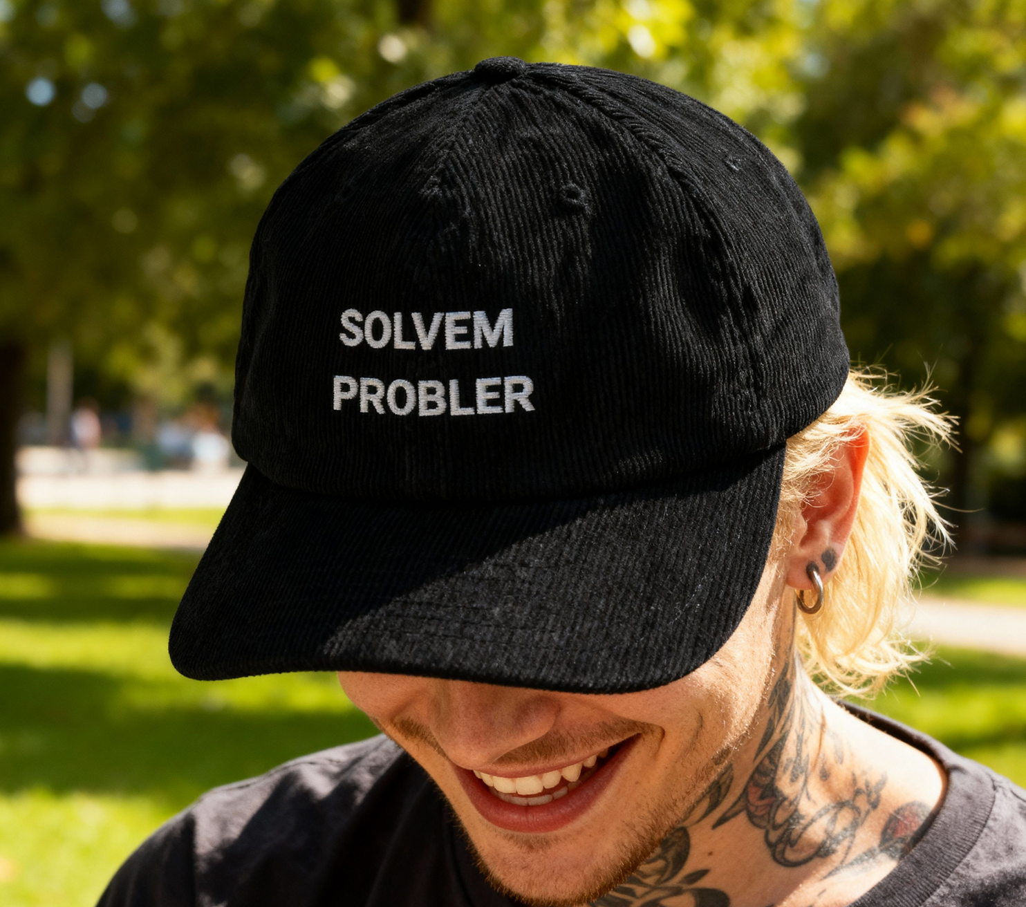 Embroidered Corduroy Baseball Cap — 'SOLVEM PROBLER'  product thumbnail image