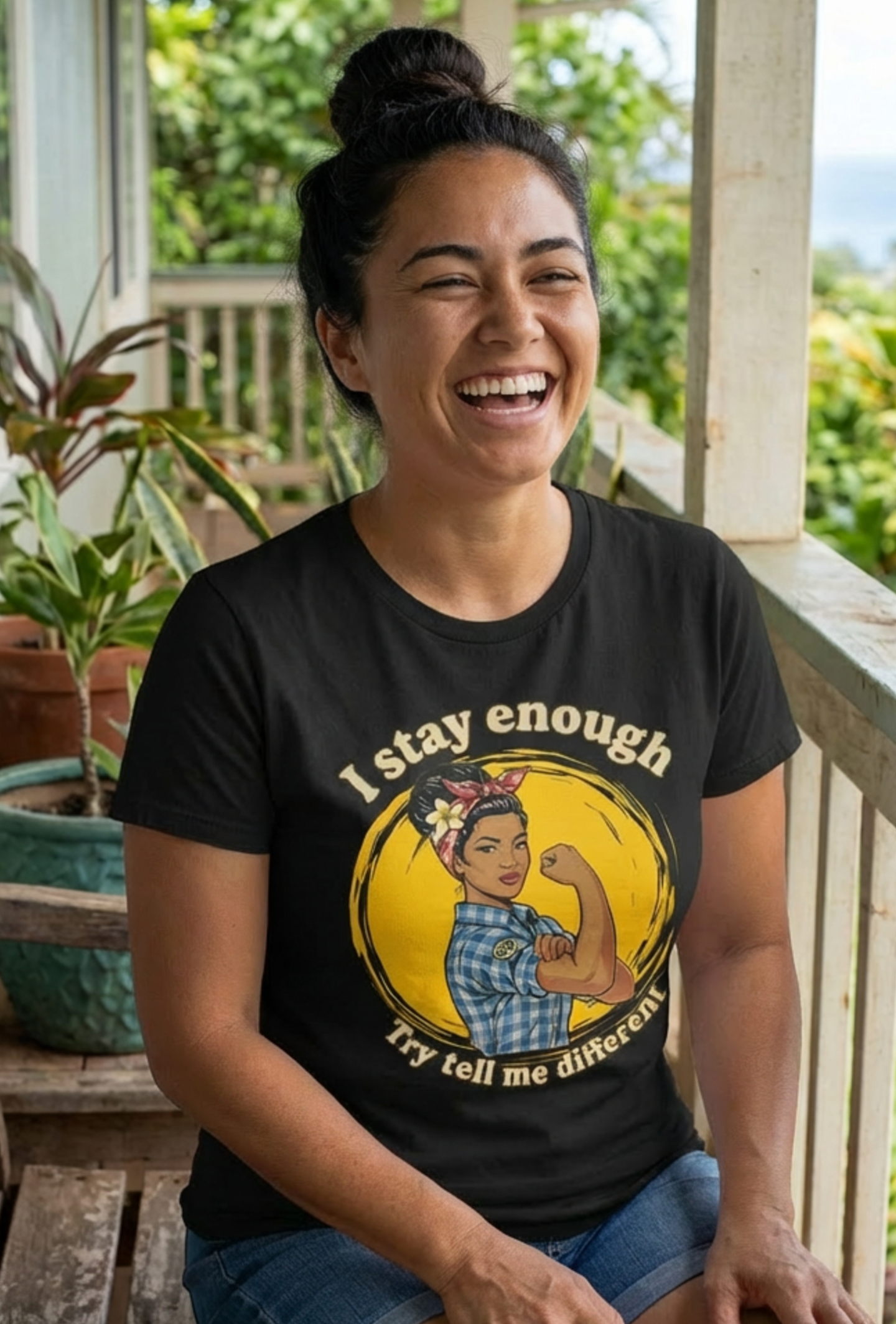 Rosie-Inspired "I Stay Enough" Hawaii Pidgin Women's Tee — 