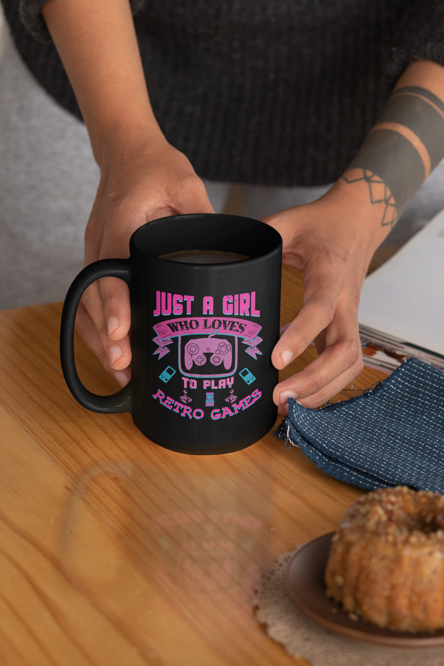 Just a Girl Who Loves to Play Retro Games Black Mug, 15oz product thumbnail image Just a Girl Who Loves to Play Retro Games Black Mug, 15oz product thumbnail image
