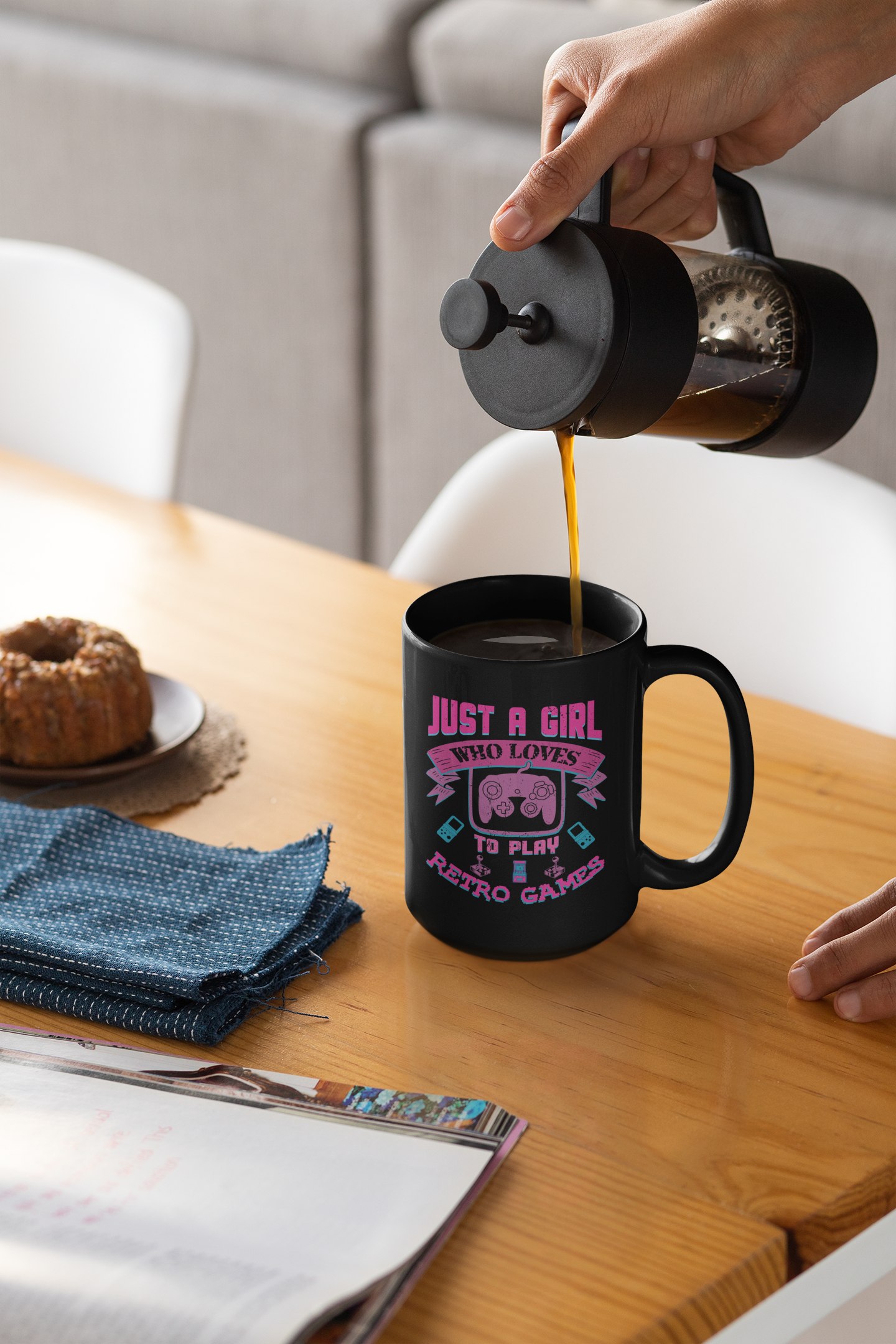 Just a Girl Who Loves to Play Retro Games Black Mug, 15oz product thumbnail image