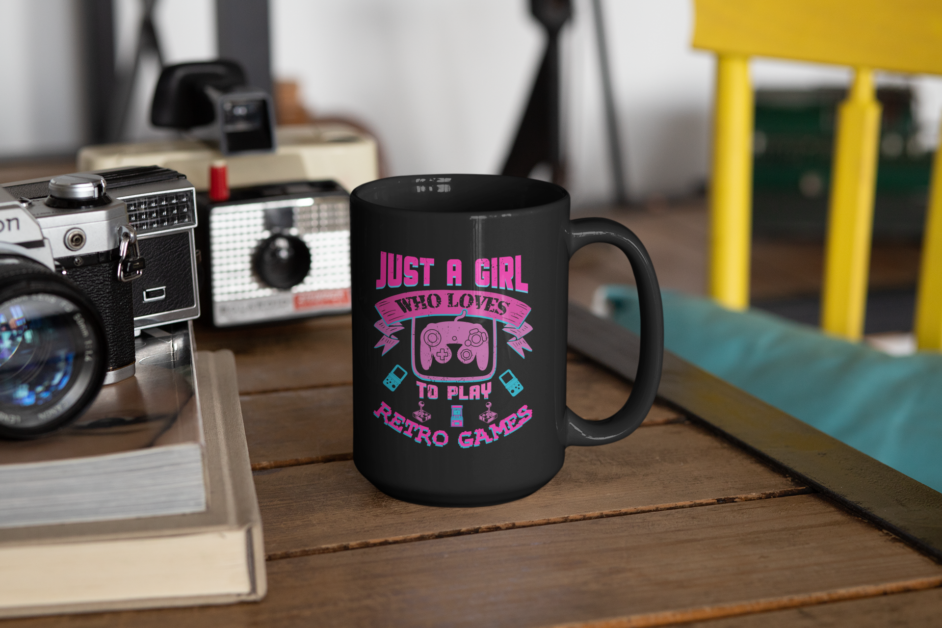 Just a Girl Who Loves to Play Retro Games Black Mug, 15oz product thumbnail image