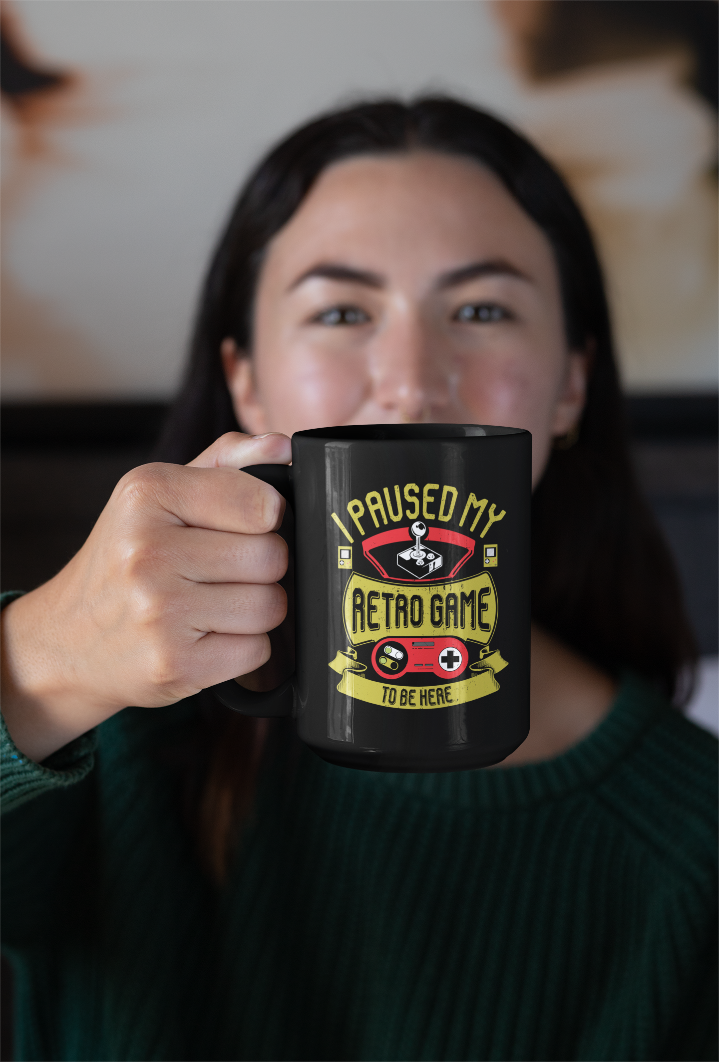 I Paused My Retro Game to Be Here Black Mug, 15oz product thumbnail image I Paused My Retro Game to Be Here Black Mug, 15oz product thumbnail image