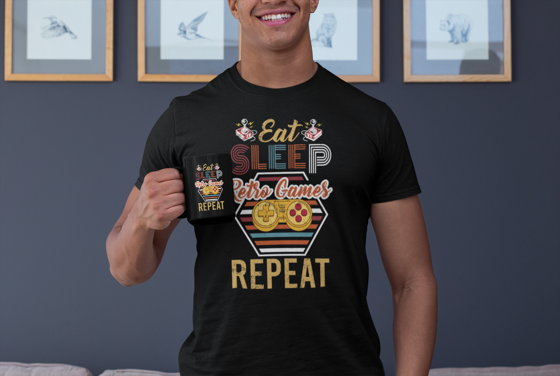 Eat Sleep Retro Games Repeat Black Mug, 15oz product thumbnail image