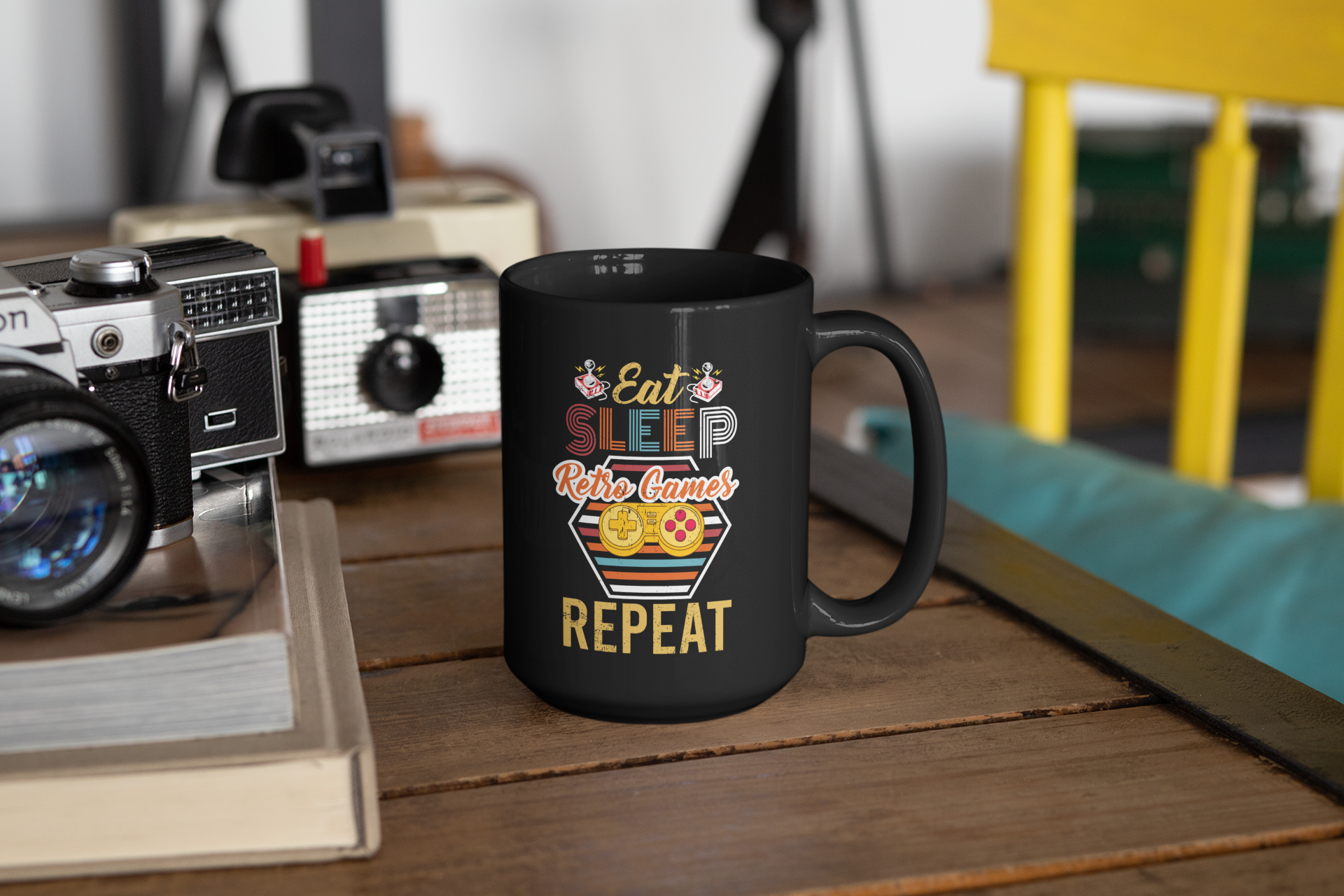 Eat Sleep Retro Games Repeat Black Mug, 15oz product thumbnail image
