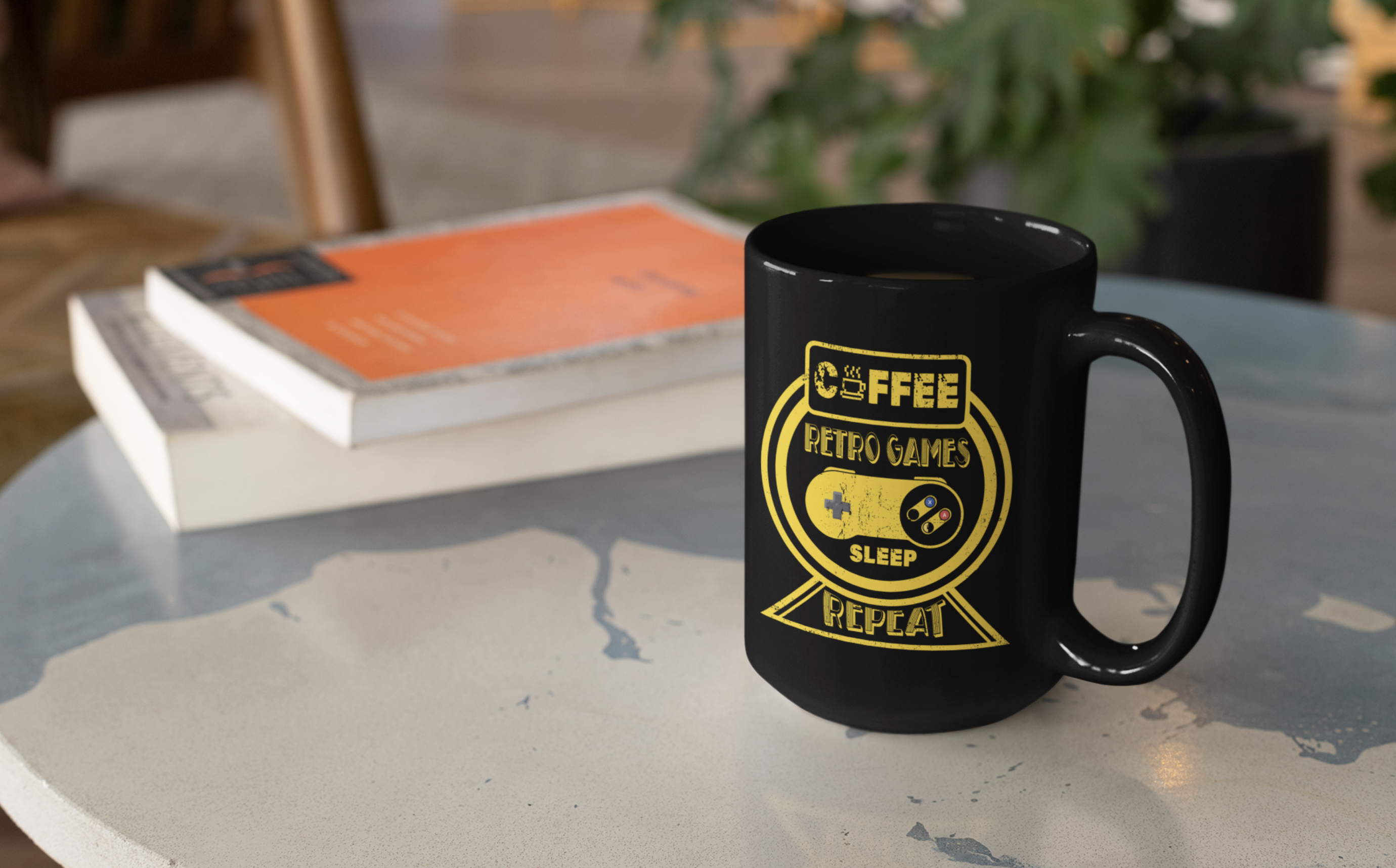 Coffee Retro Games Sleep Repeat Black Mug, 15oz product thumbnail image Coffee Retro Games Sleep Repeat Black Mug, 15oz product thumbnail image