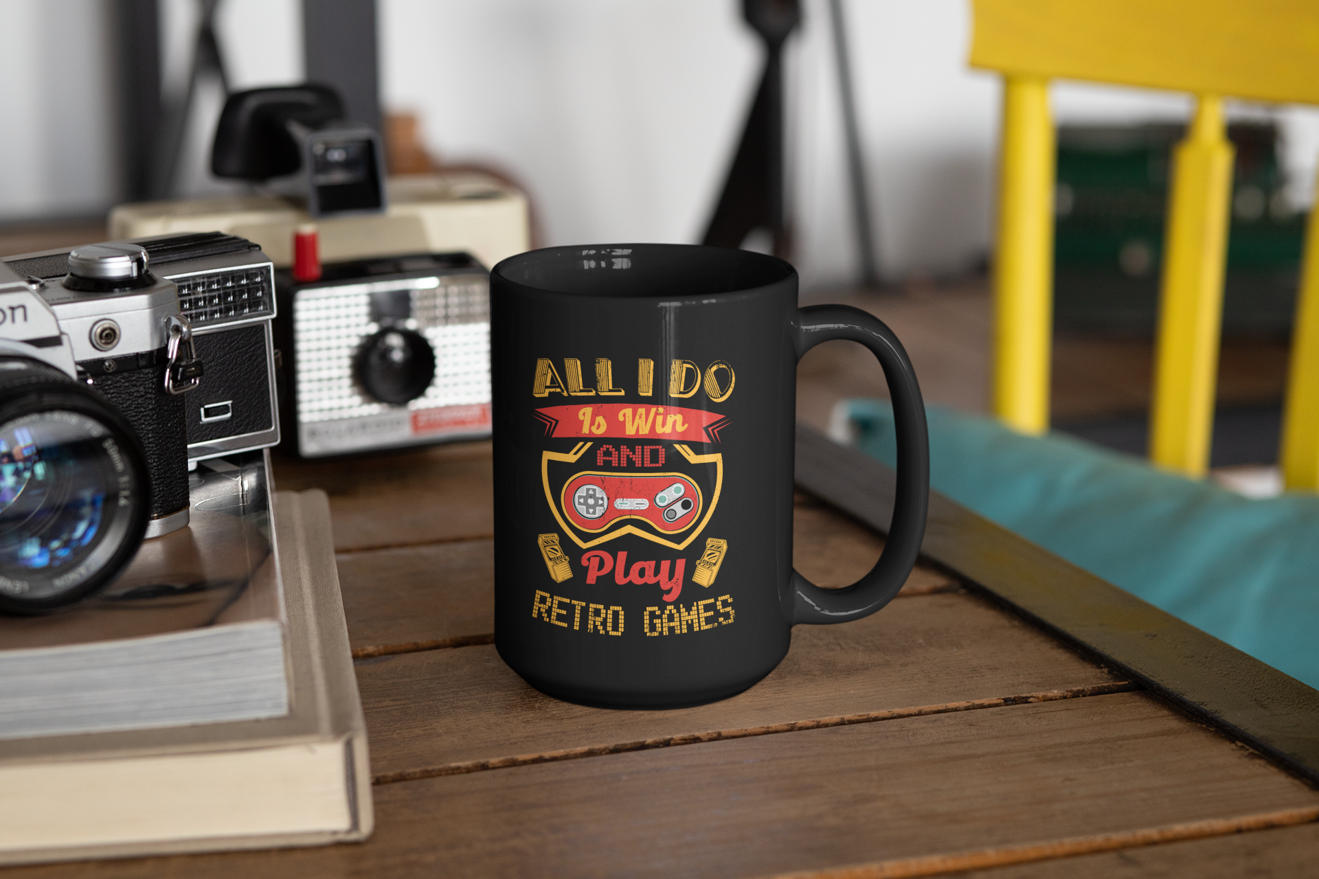 All I Do is Win and Play Retro Games Black Mug, 15oz product thumbnail image