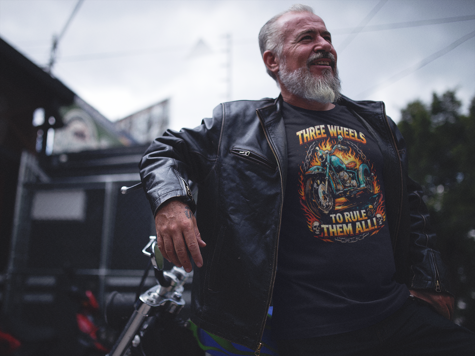 Trike T-Shirt - Three Wheels To Rule Them All tee - Trike Motorcycle Graphic, Flames, Skull - Biker Shirt - Unisex T-Shirt product thumbnail image