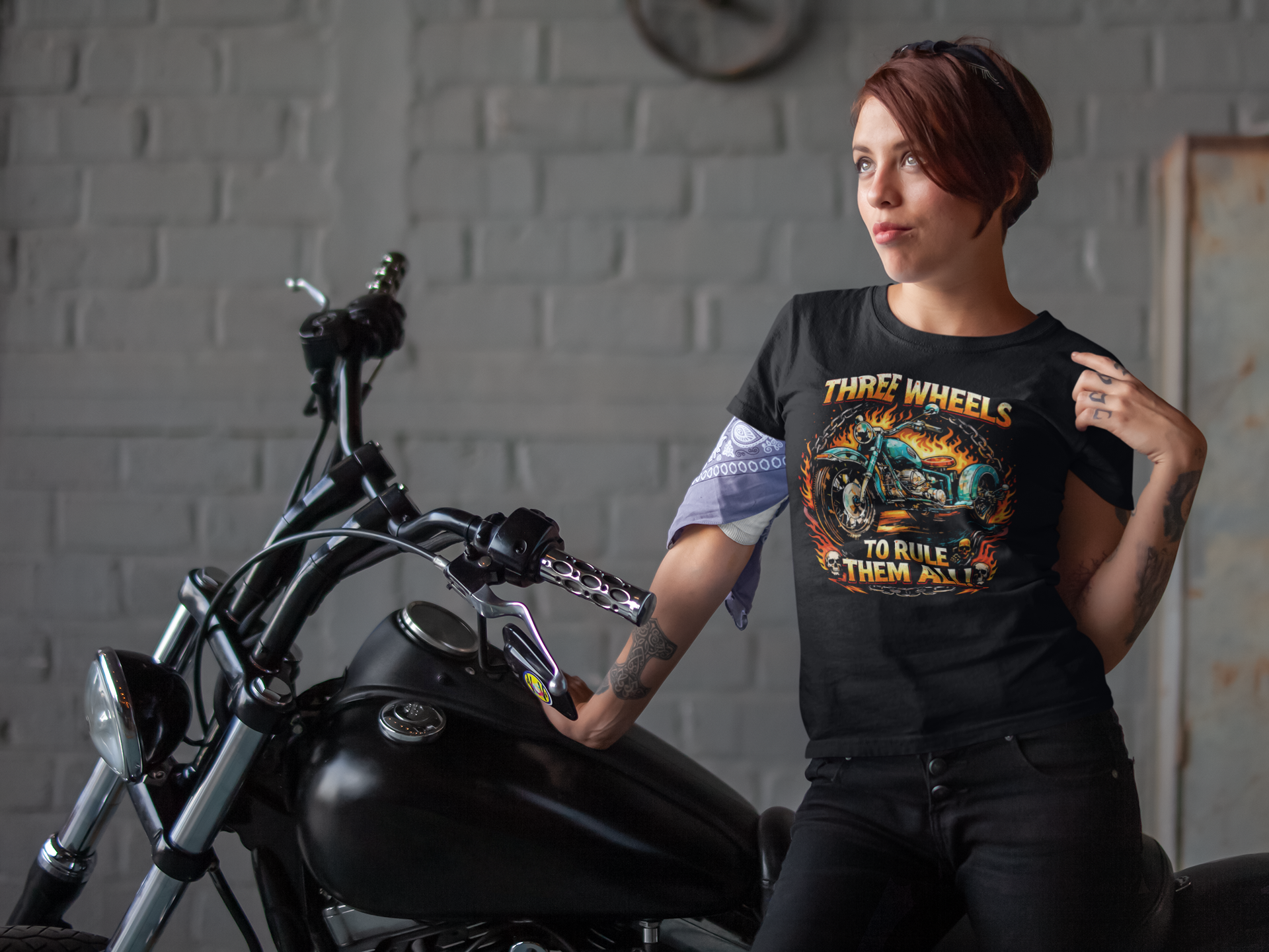 Trike T-Shirt - Three Wheels To Rule Them All tee - Trike Motorcycle Graphic, Flames, Skull - Biker Shirt - Unisex T-Shirt product thumbnail image Trike T-Shirt - Three Wheels To Rule Them All tee - Trike Motorcycle Graphic, Flames, Skull - Biker Shirt - Unisex T-Shirt product thumbnail image