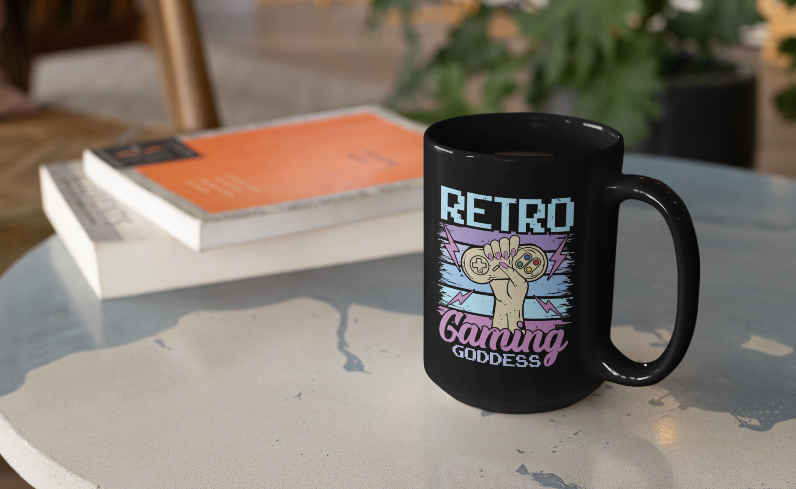 Retro Gaming Goddess Black Mug, 15oz product thumbnail image Retro Gaming Goddess Black Mug, 15oz product thumbnail image