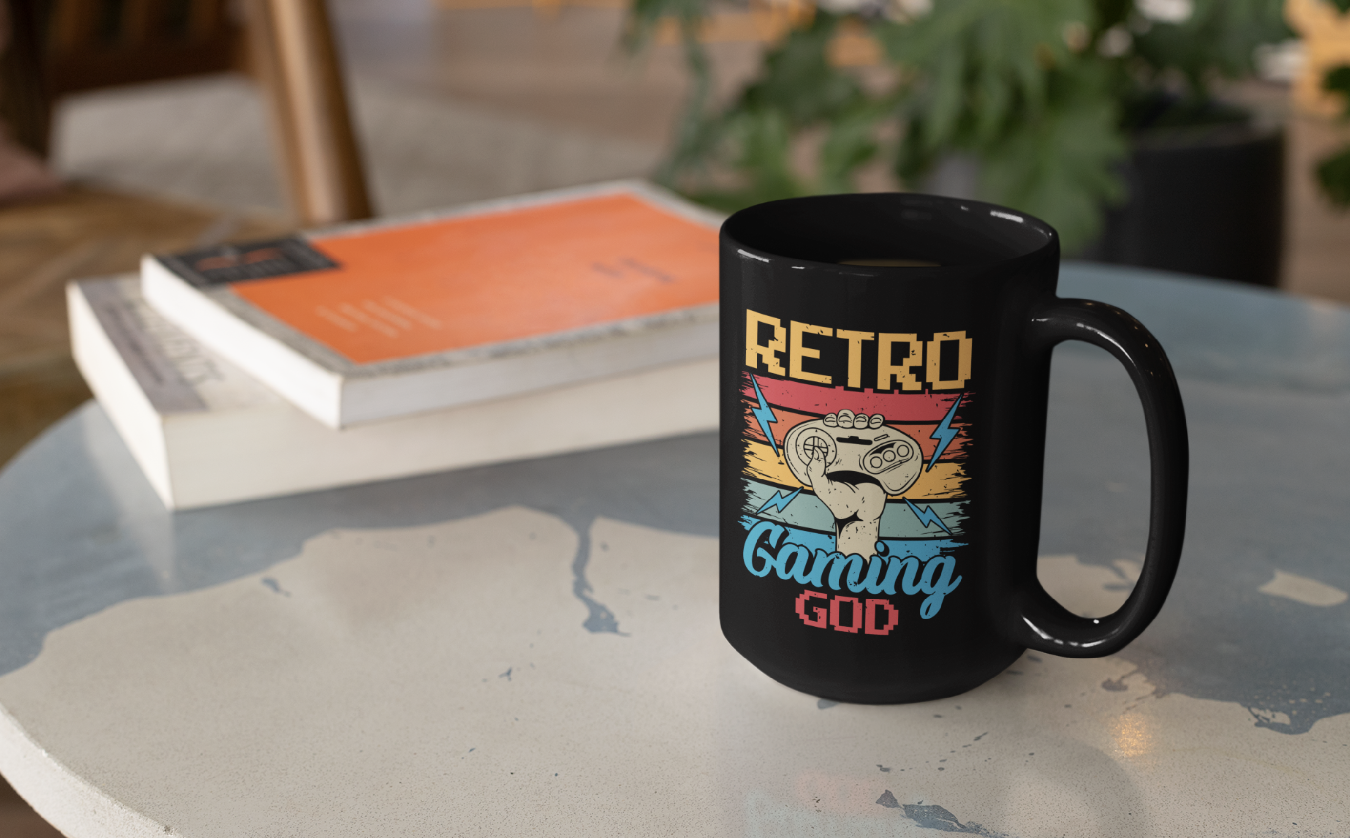 Retro Gaming God Black Mug, 15oz product thumbnail image