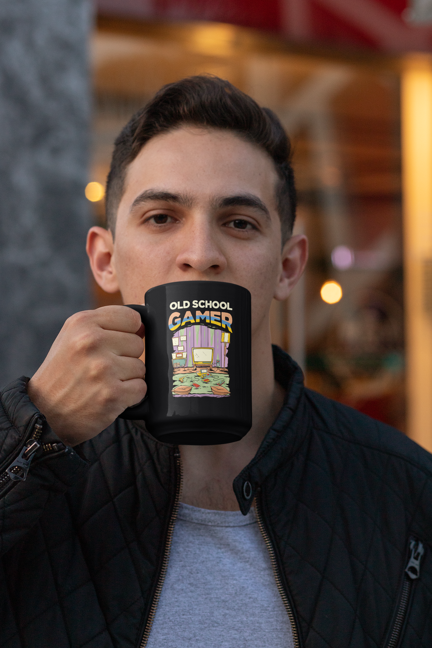 Old School Gamer Black Mug, 15oz product thumbnail image