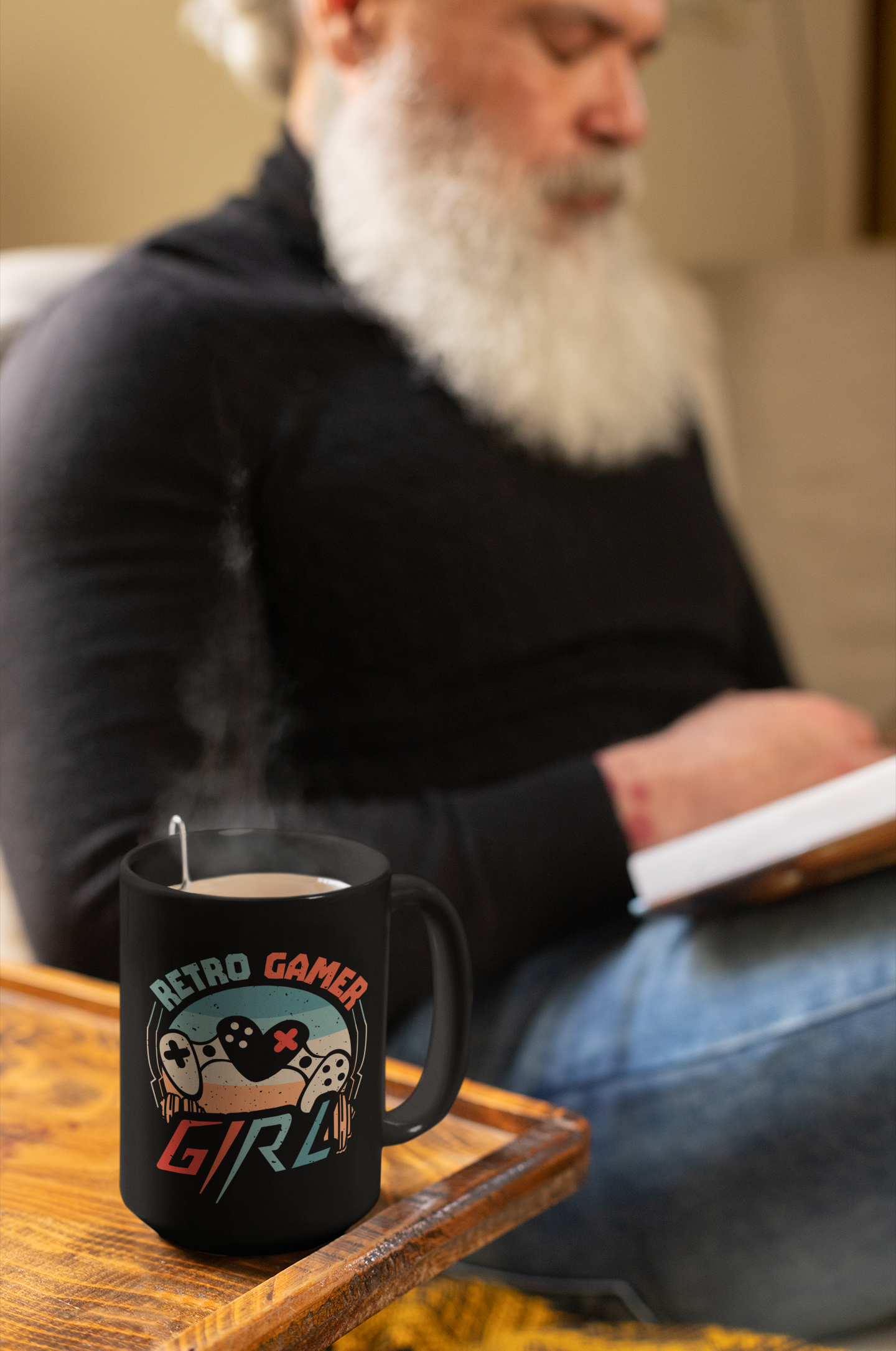 Retro Gamer Girl Black Mug, 15oz product thumbnail image