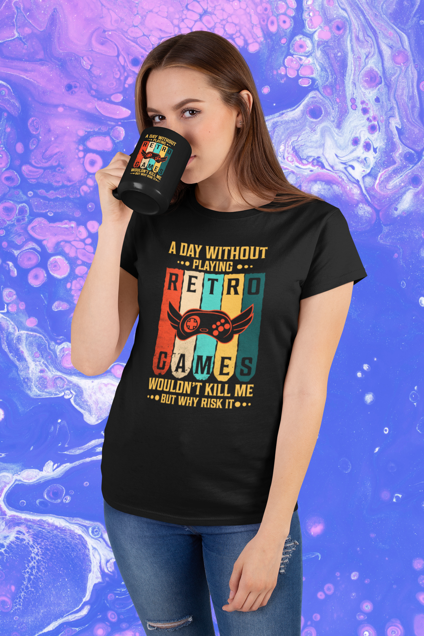A Day Without Retro Games Wouldn't Kill Me But Why Risk It Black Mug, 15oz product thumbnail image A Day Without Retro Games Wouldn't Kill Me But Why Risk It Black Mug, 15oz product thumbnail image