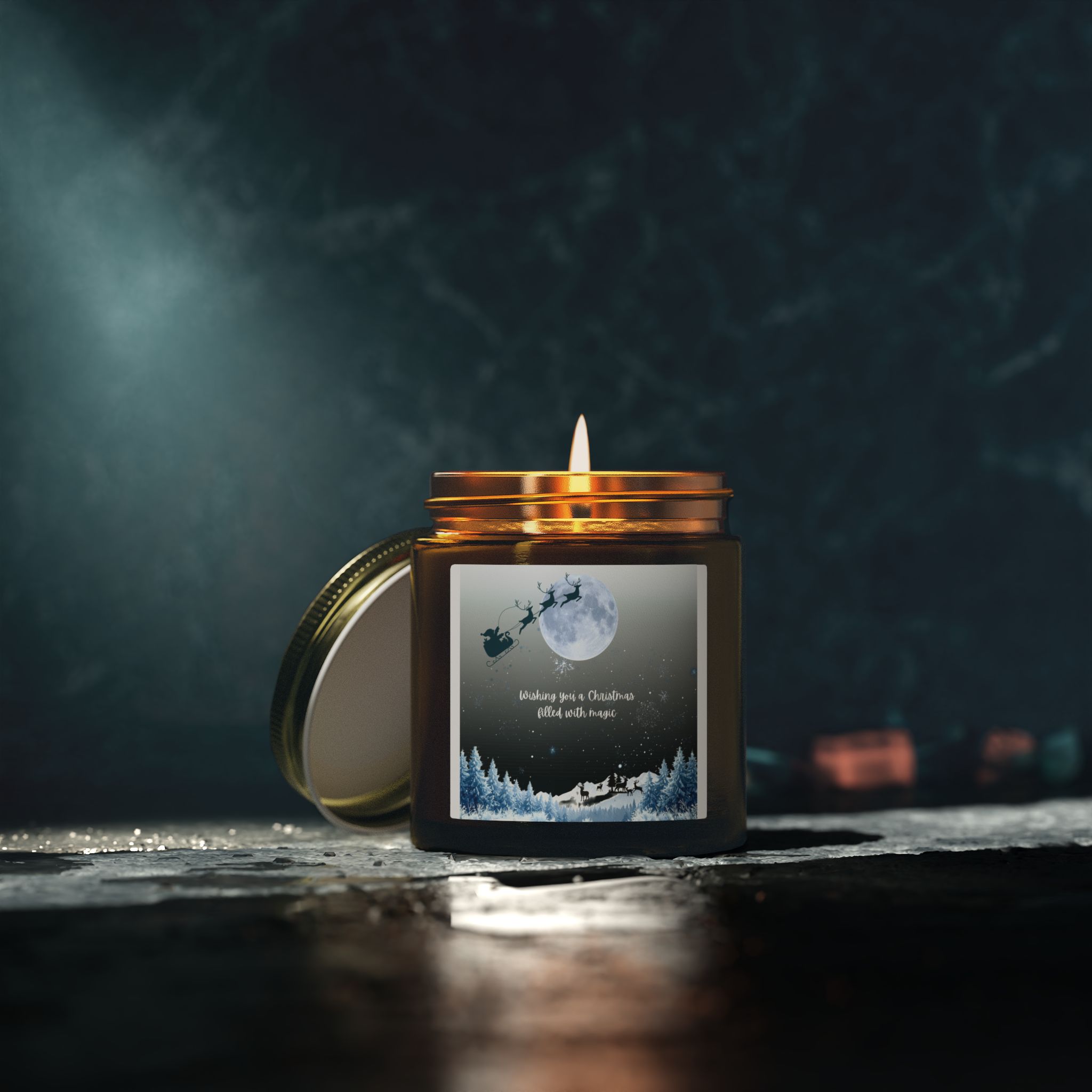 Holiday Scented Candle — Coconut Apricot (4oz &amp; 9oz) — 'Wishing you a Christmas filled with magic' Jar