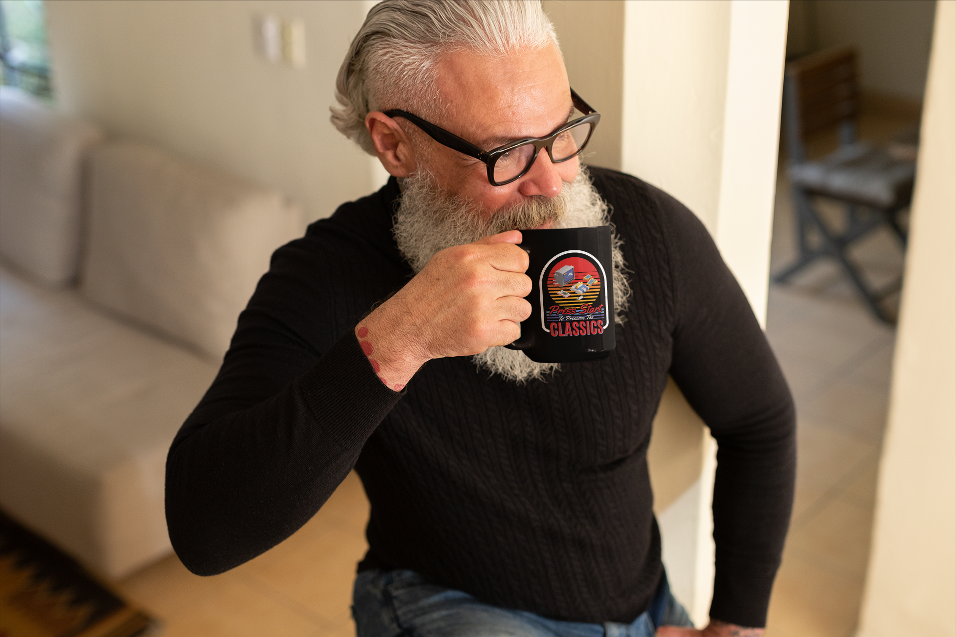 Press Start to Preserve the Classics Black Mug, 15oz product thumbnail image