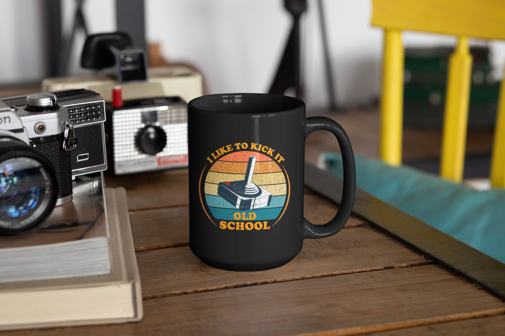 I Like to Kick it Old School Black Mug, 15oz product thumbnail image