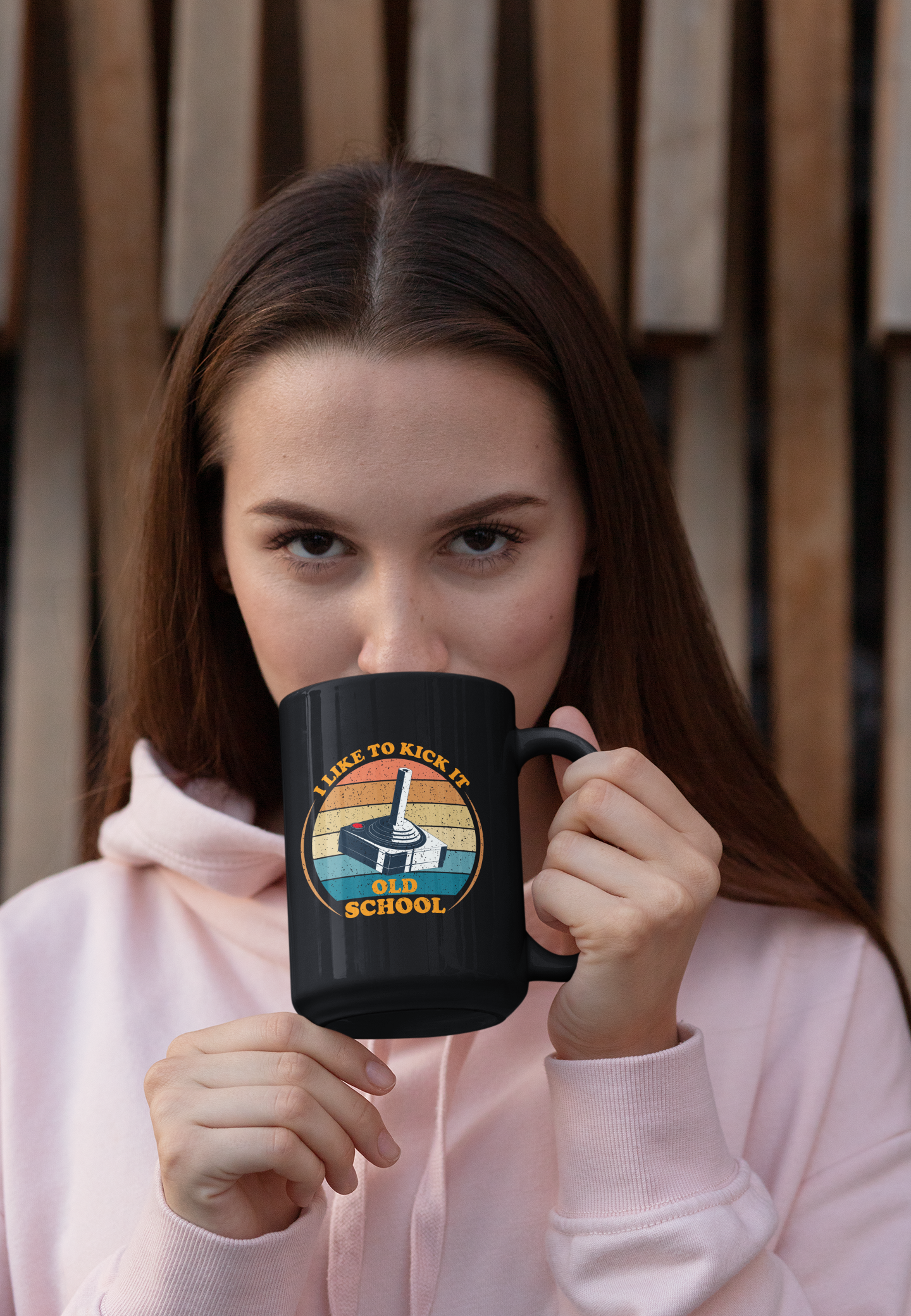 I Like to Kick it Old School Black Mug, 15oz product thumbnail image