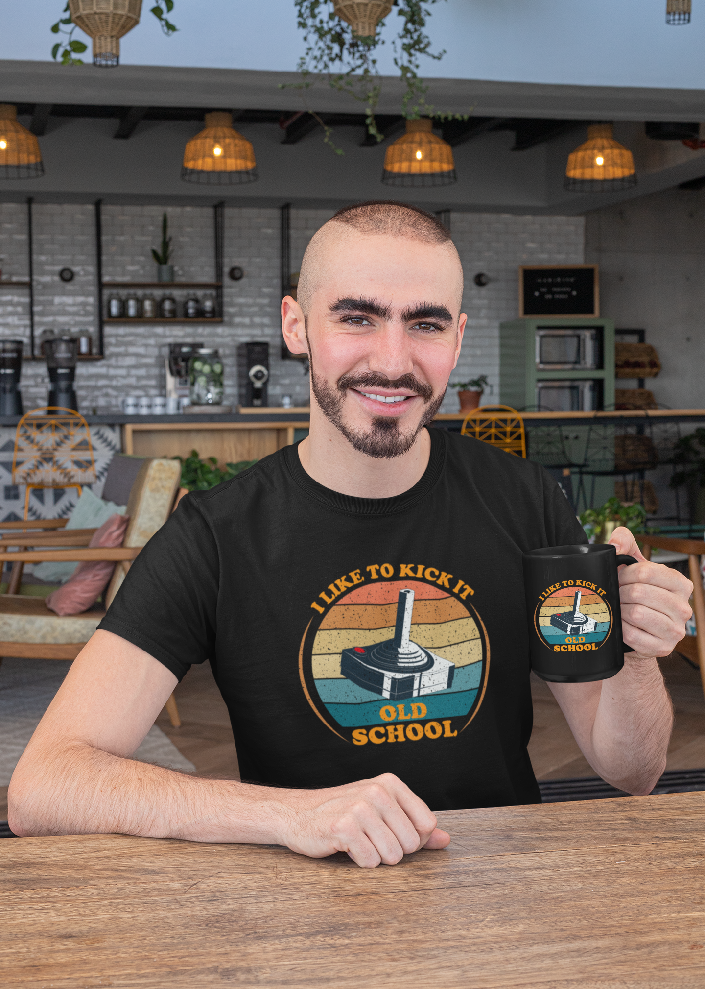 I Like to Kick it Old School Black Mug, 15oz product thumbnail image