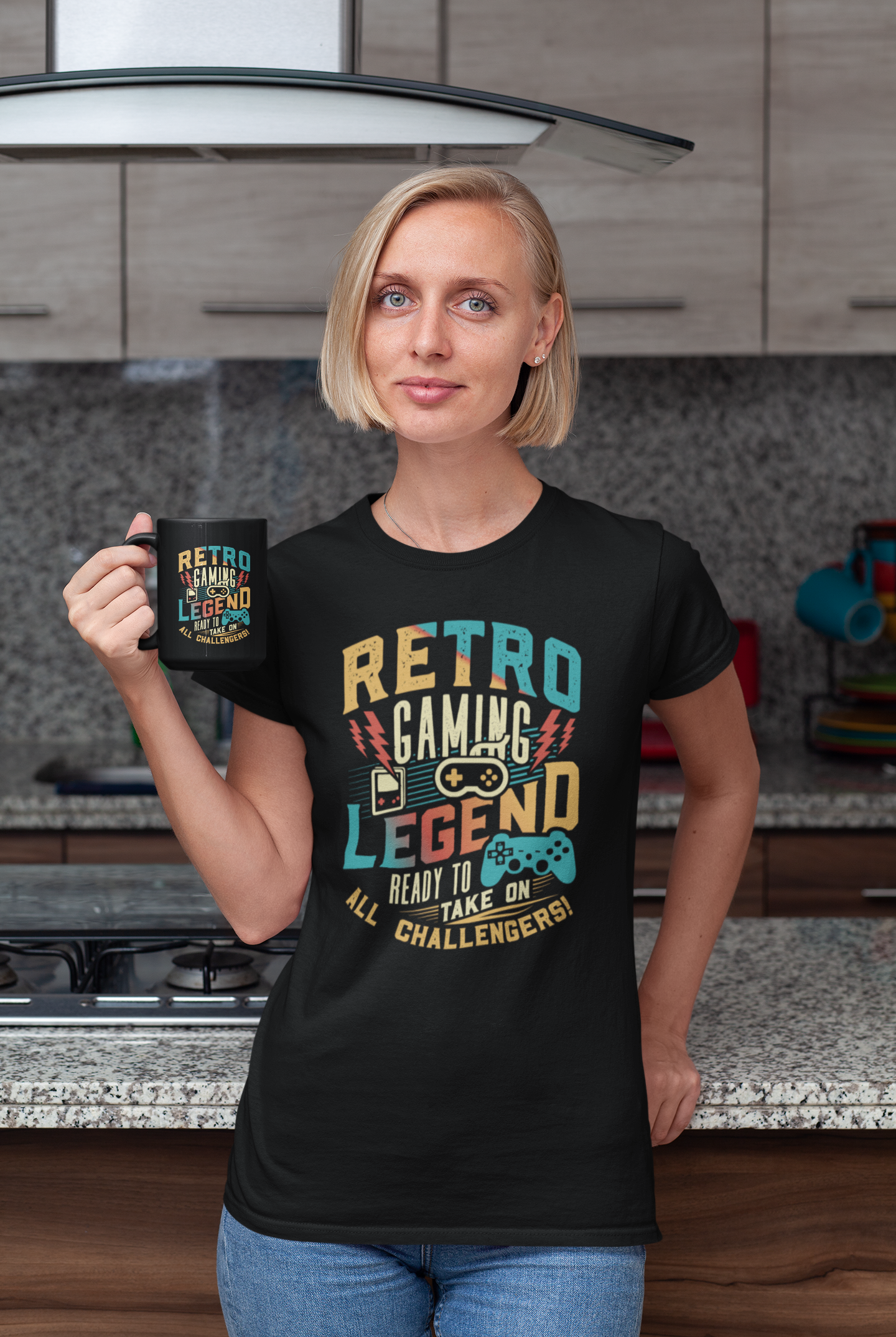 Retro Gaming Legend Ready to Take on all Challengers Black Mug, 15oz product thumbnail image