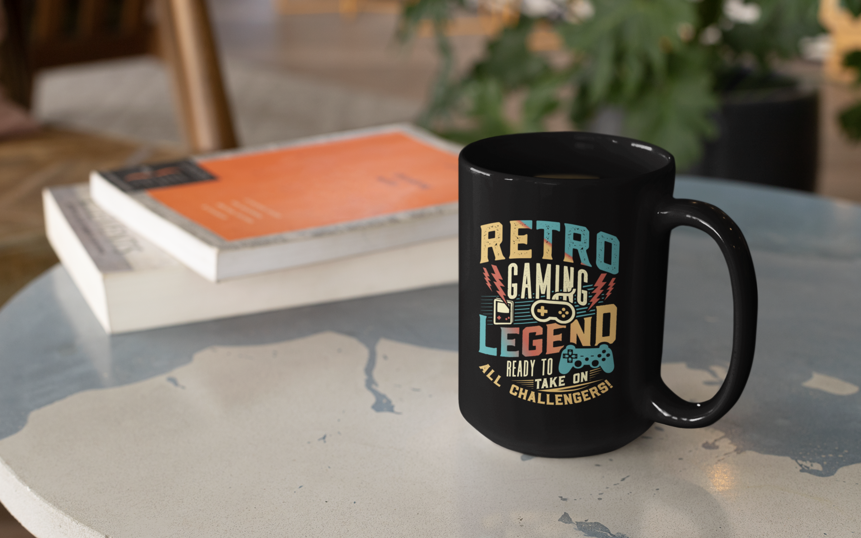 Retro Gaming Legend Ready to Take on all Challengers Black Mug, 15oz product thumbnail image
