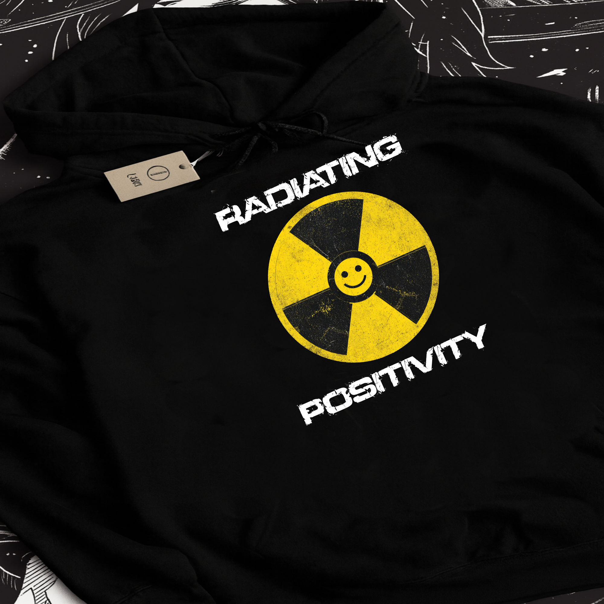 Radiating Positivity Hoodie | Radiation Symbol Smile Centered Chest