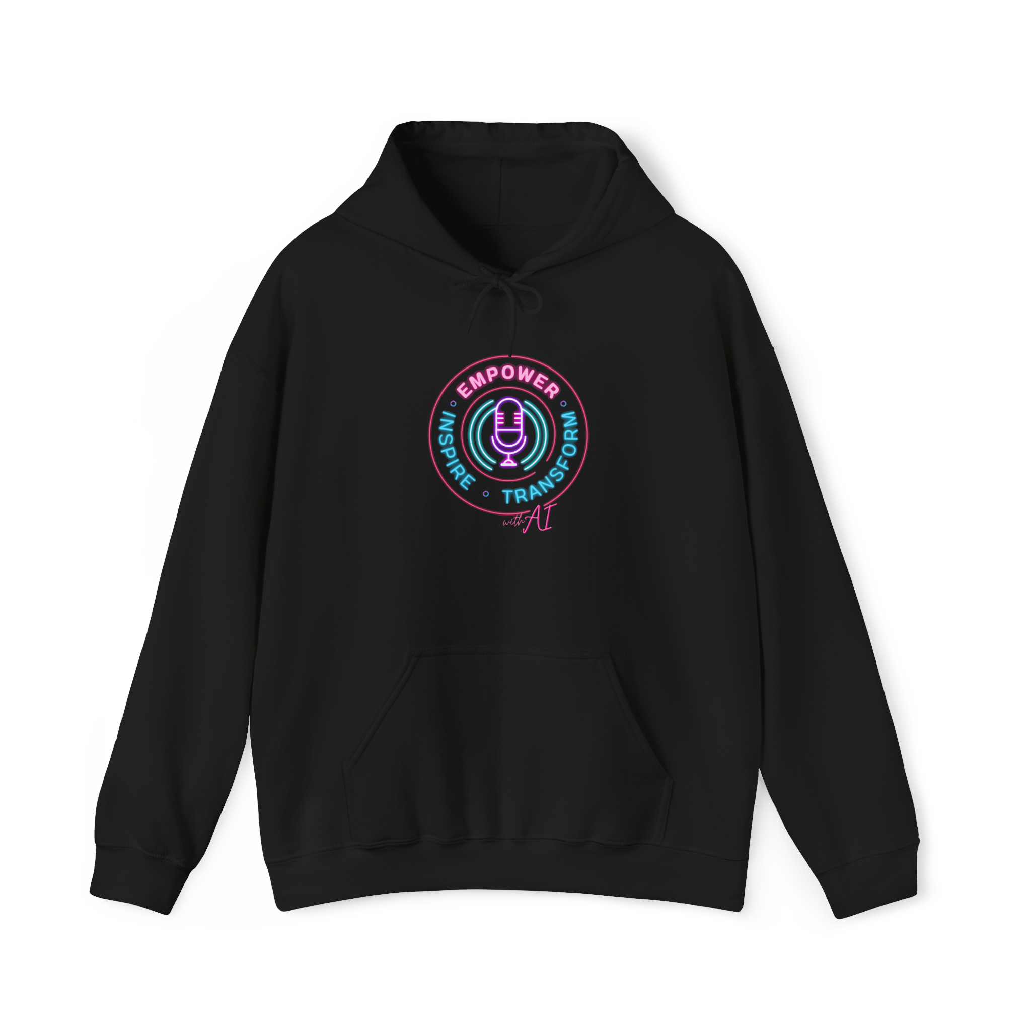 Empowered by AI Podcast Hoodie | Podcast Vibes, Neon Badge