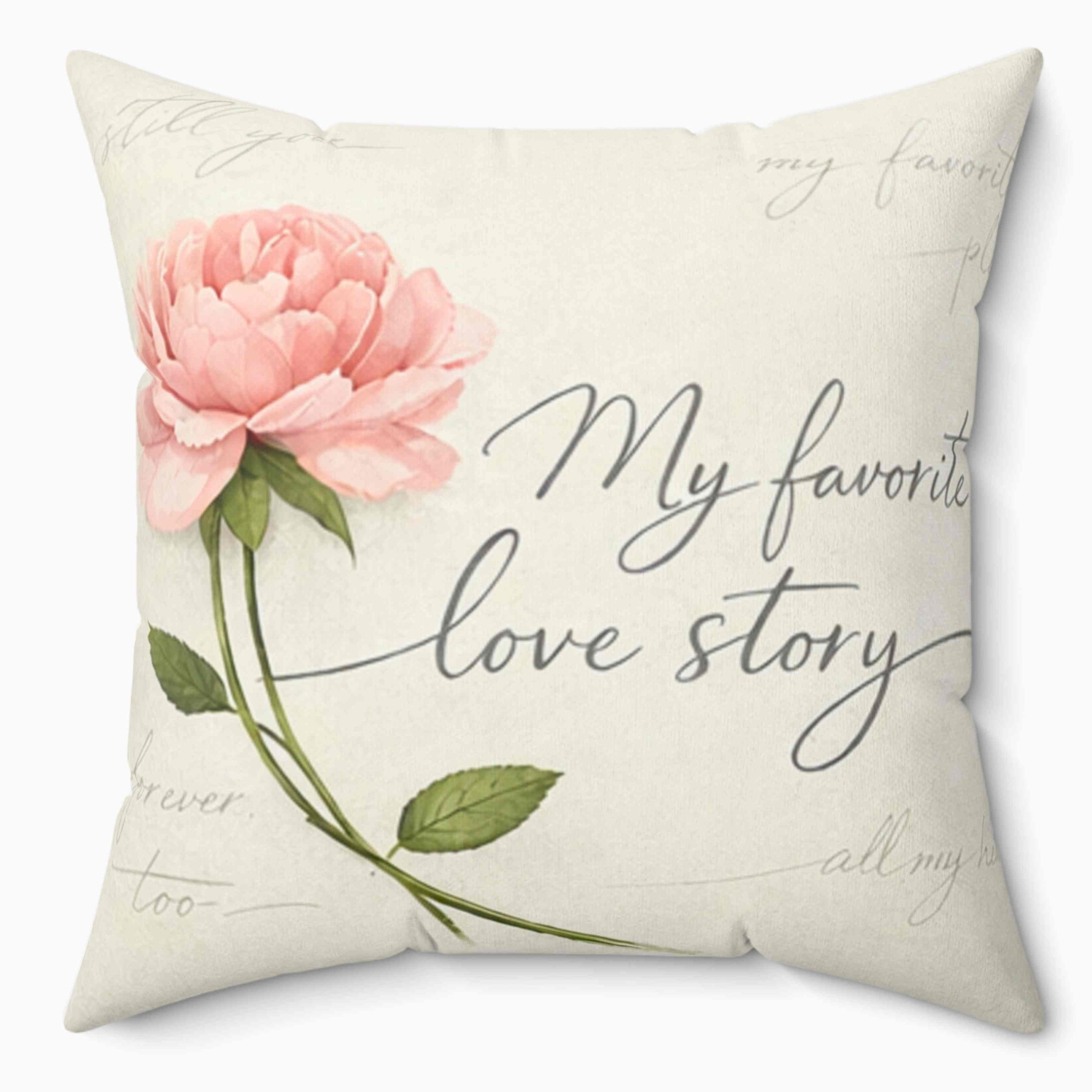 Pink Rose "My Favorite Love Story" Pillow | Square Throw Cushion product thumbnail image Pink Rose "My Favorite Love Story" Pillow | Square Throw Cushion product thumbnail image