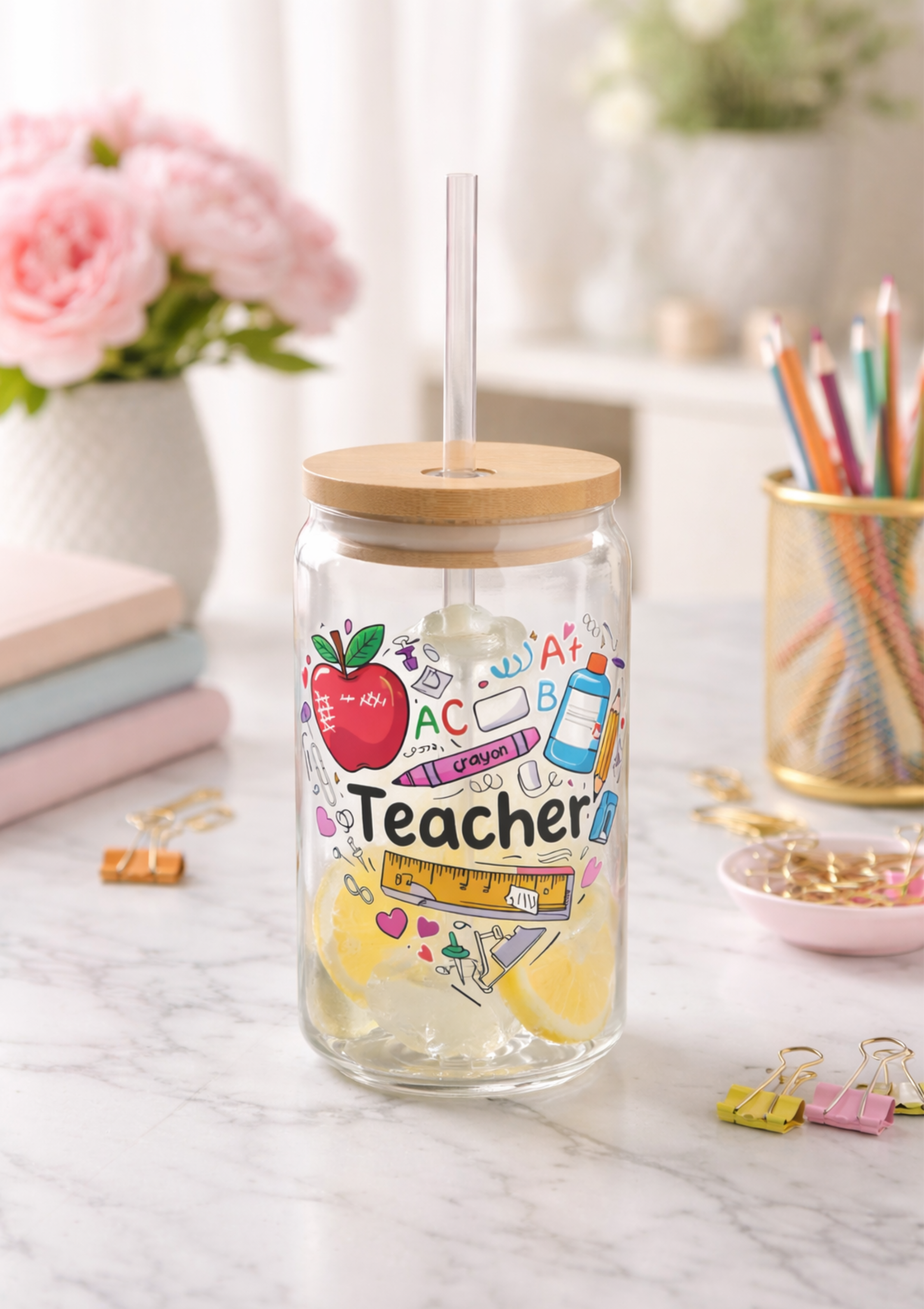 Teacher Appreciation 16oz Sipper Glass with Straw – Cute School Supplies Design product thumbnail image Teacher Appreciation 16oz Sipper Glass with Straw – Cute School Supplies Design product thumbnail image