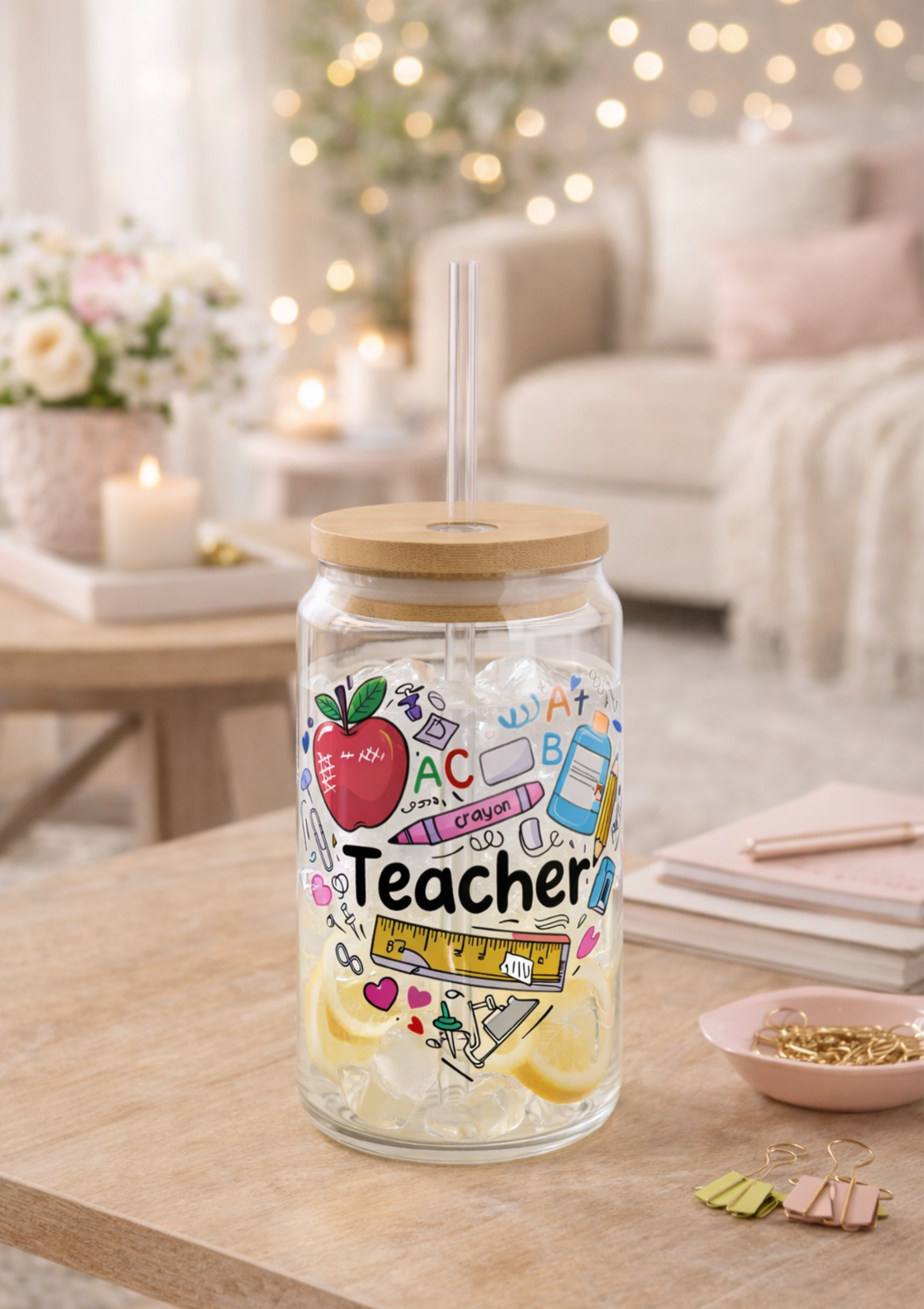 Teacher Appreciation 16oz Sipper Glass with Straw – Cute School Supplies Design product thumbnail image Teacher Appreciation 16oz Sipper Glass with Straw – Cute School Supplies Design product thumbnail image