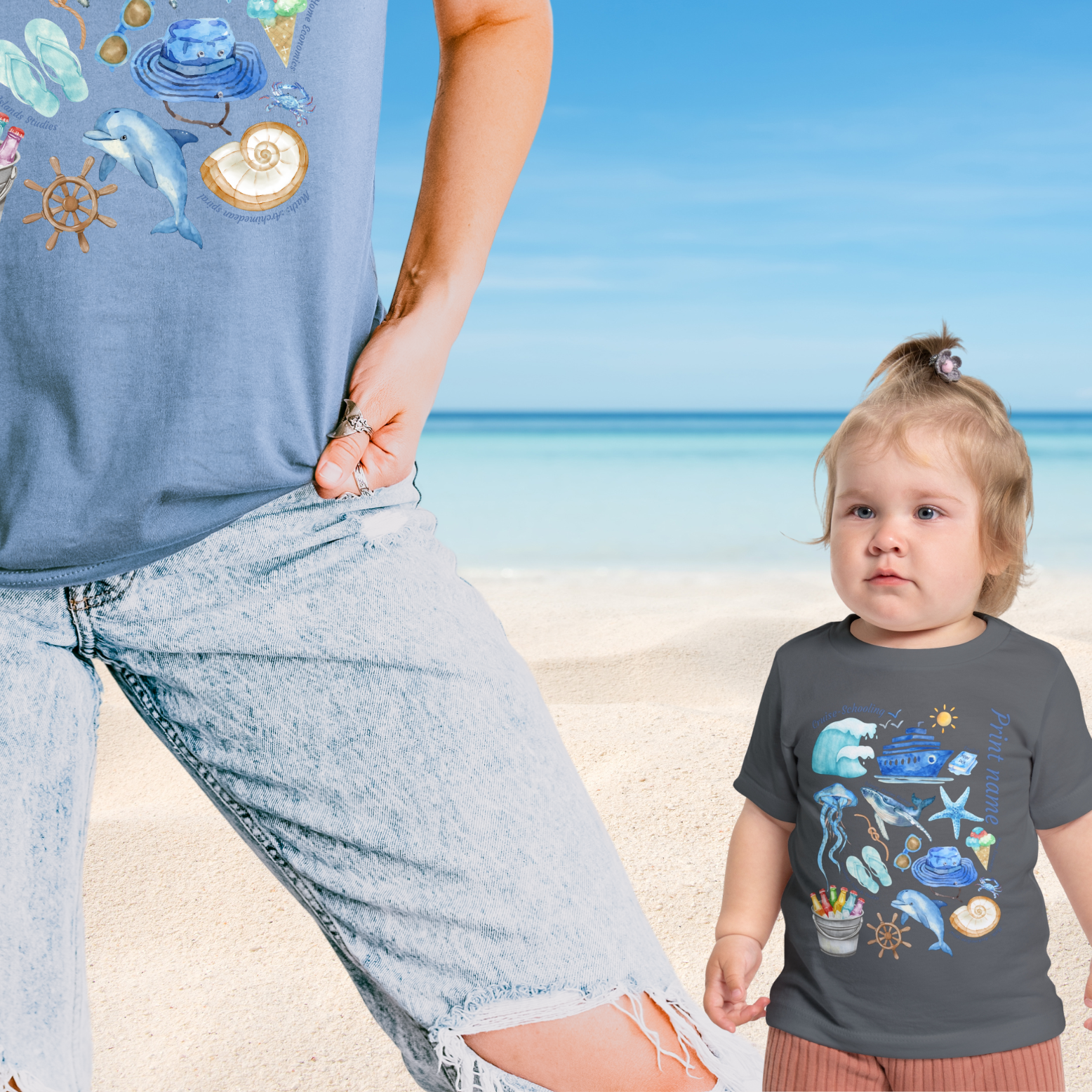 Cruise Schooling Matching Personalized T-shirts Nautical Unit Study Watercolor Collage Vacation Tee