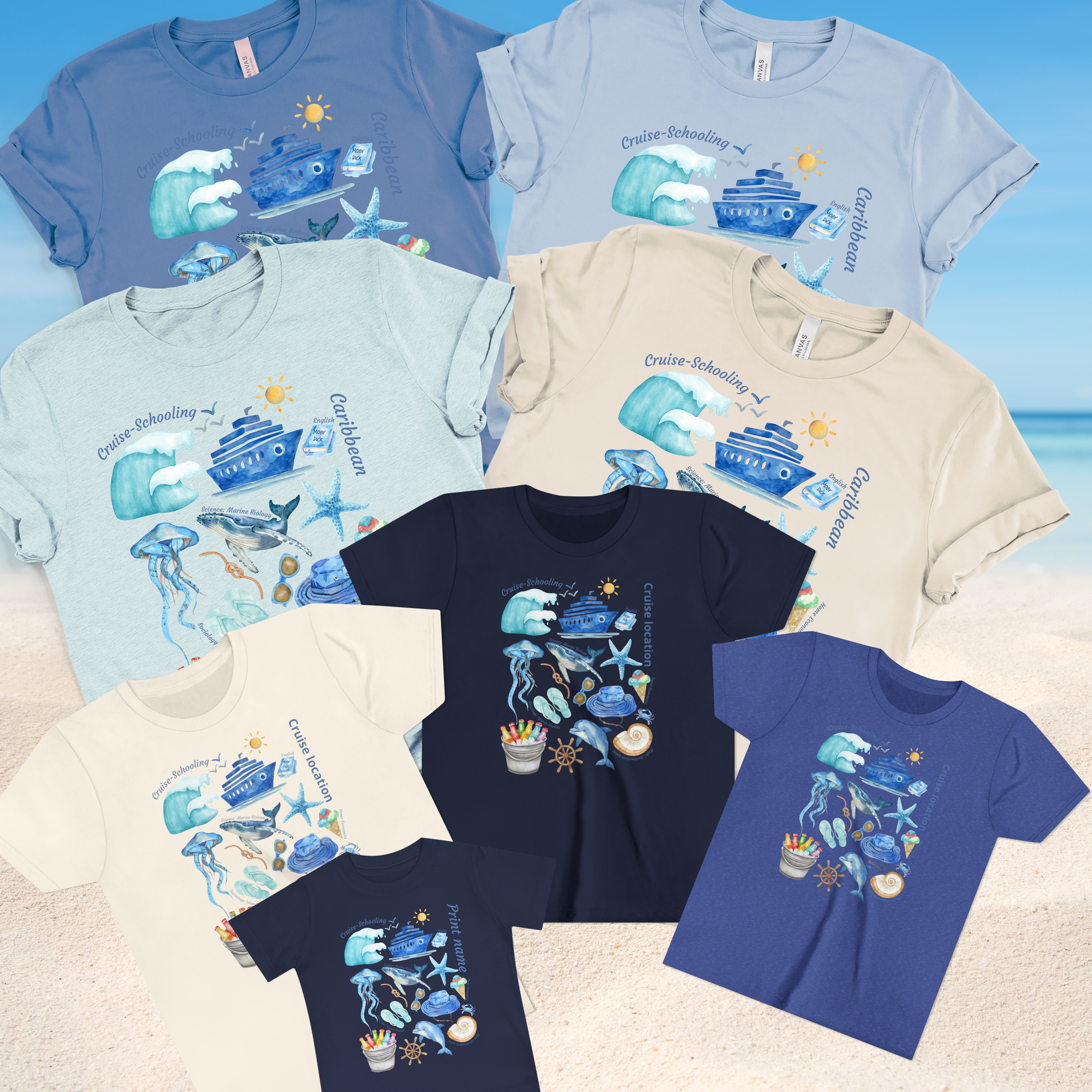 Cruise Schooling Matching Personalized T-shirts Nautical Unit Study Watercolor Collage Vacation Tee product thumbnail image Cruise Schooling Matching Personalized T-shirts Nautical Unit Study Watercolor Collage Vacation Tee product thumbnail image