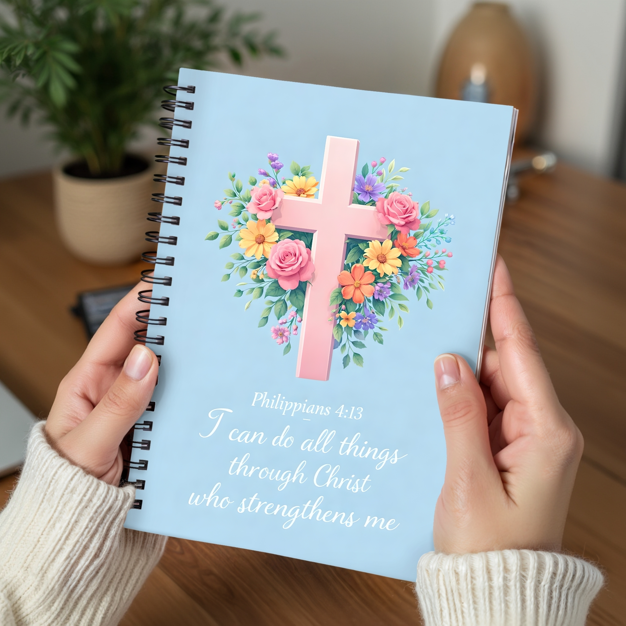 Christian Floral Cross Spiral Notebook "I can do all things through Christ" Ruled Journal product thumbnail image