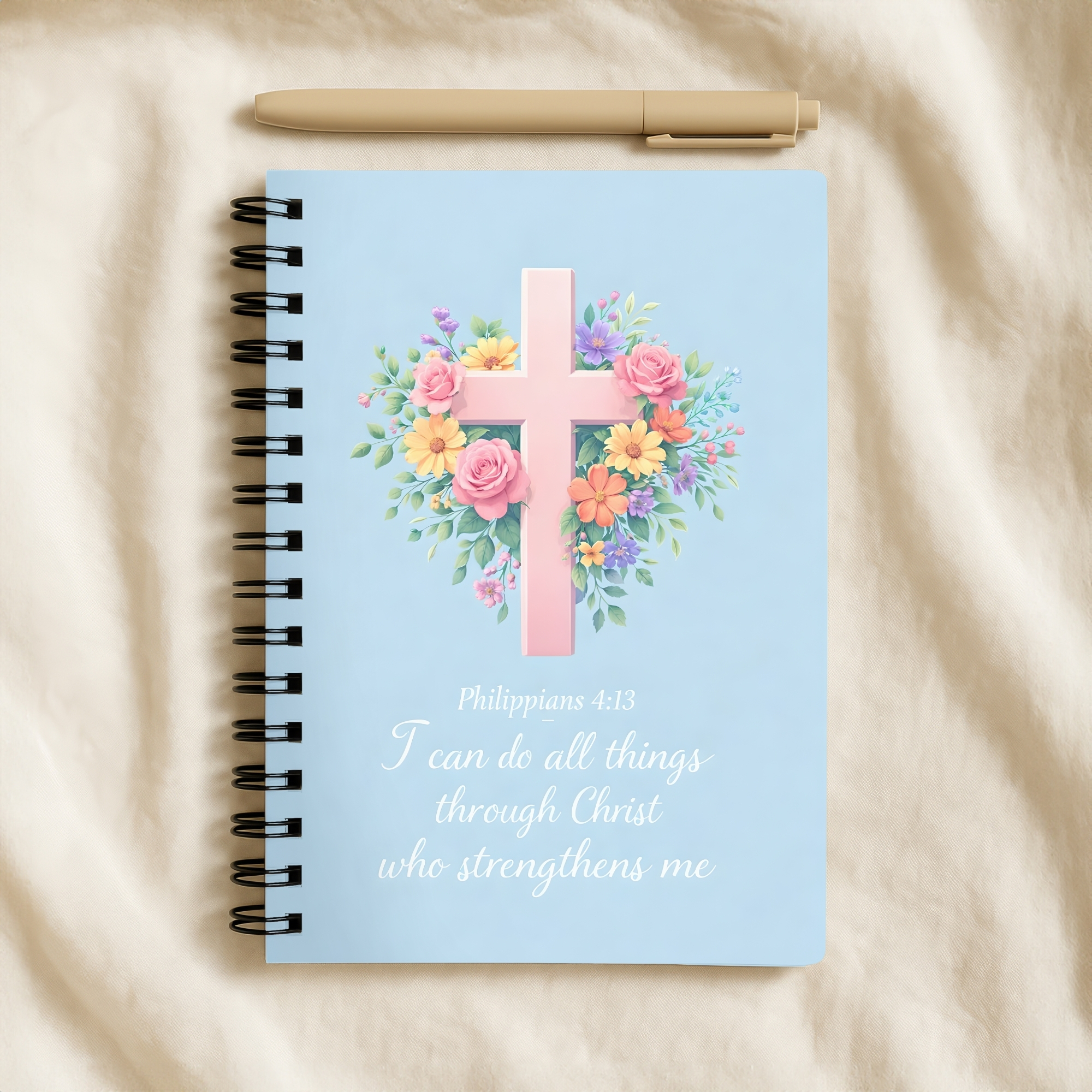 Christian Floral Cross Spiral Notebook "I can do all things through Christ" Ruled Journal product thumbnail image